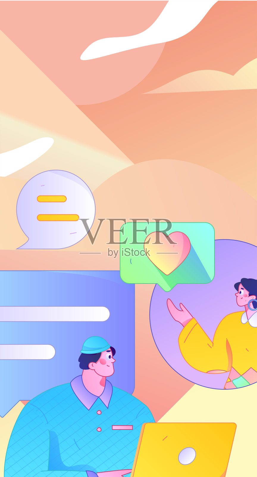 虚拟角色社交沟通概念商业扁平矢量手绘插图插画图片素材