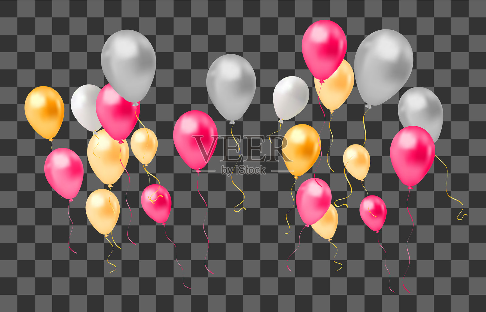 一组多彩气球,背景透明。矢量插图插画图片素材