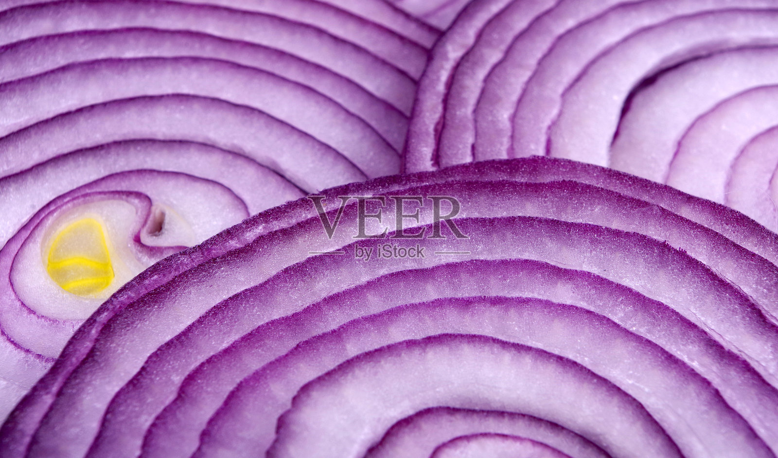 红洋葱切片。切好的红洋葱圈。特写。照片摄影图片