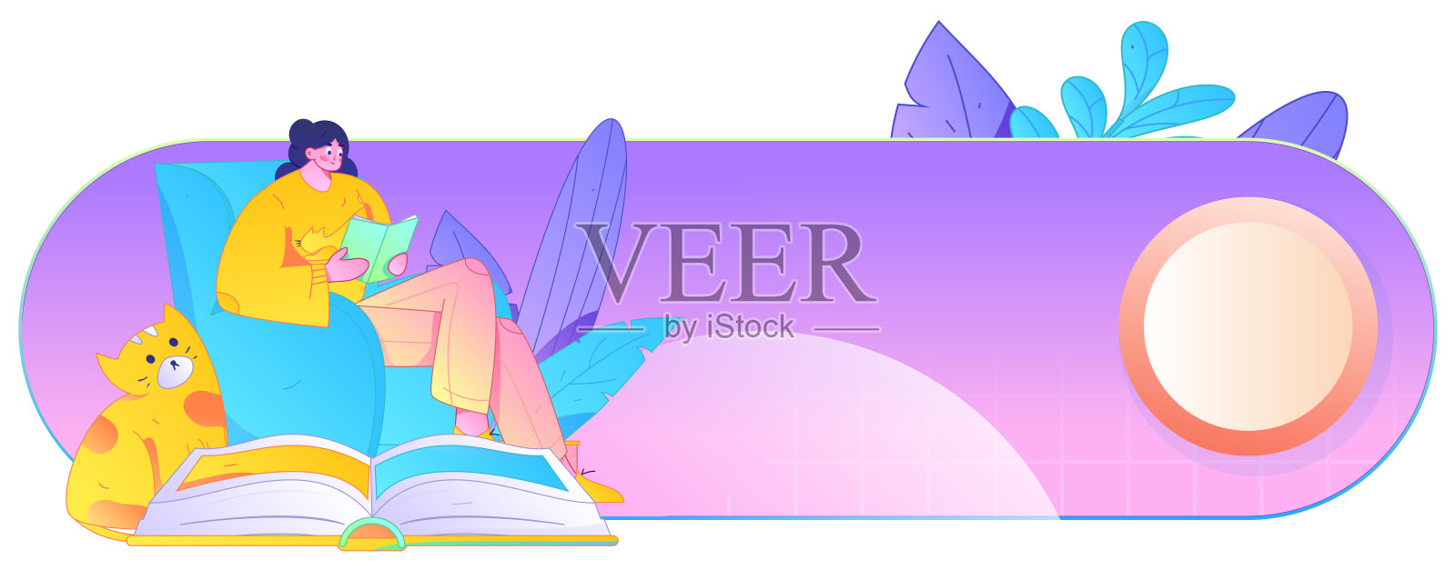 角色安静阅读的矢量概念手绘插图插画图片素材