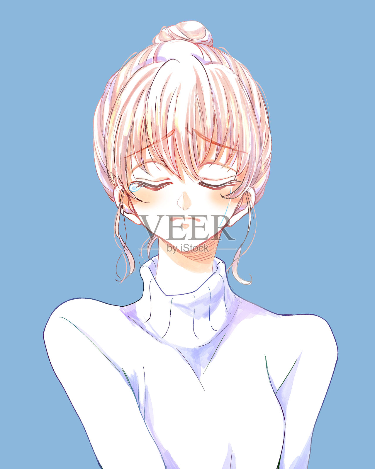 可爱的女人哭泣的插图插画图片素材