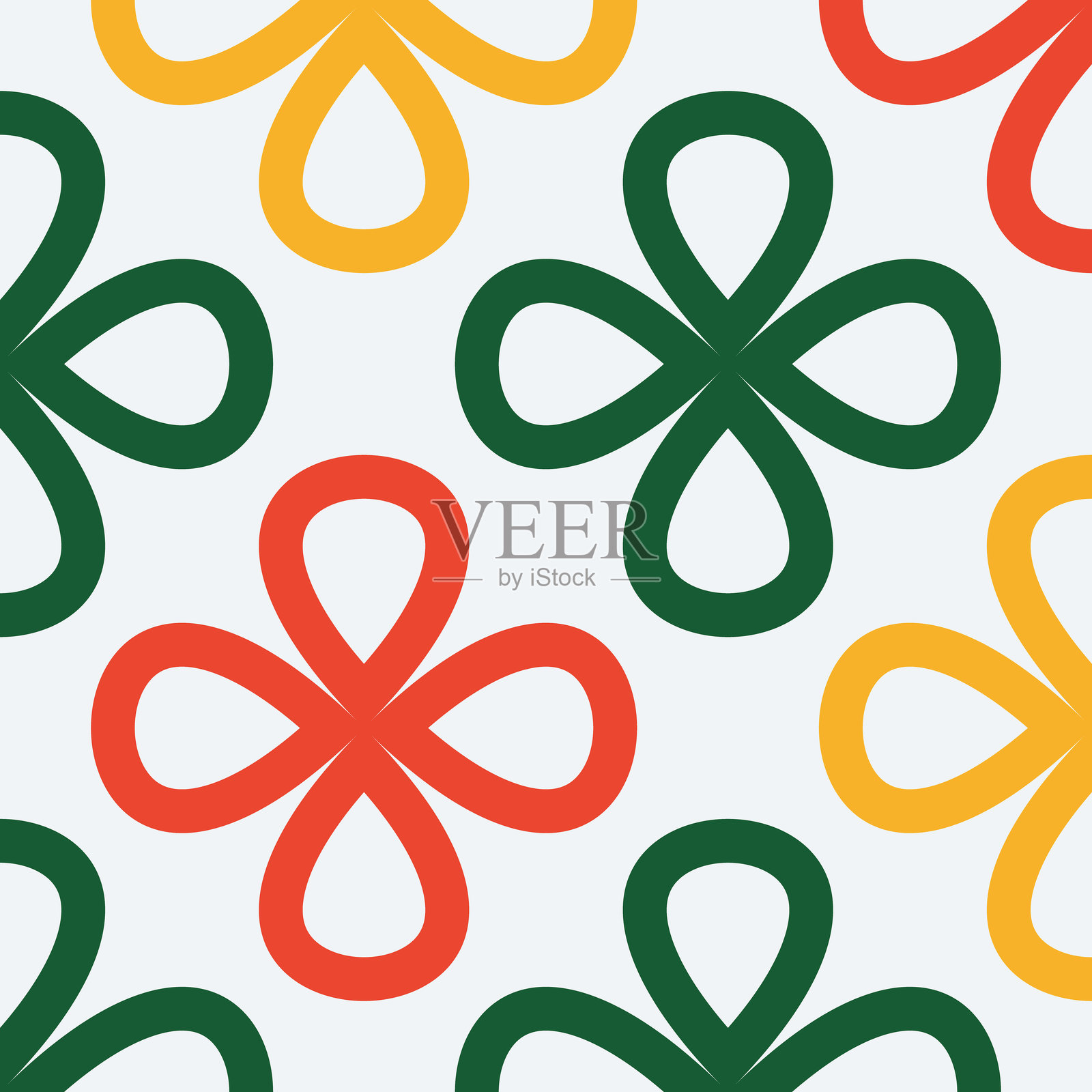 充满活力的无缝线性图案集合,背景为节日圣诞主题,图案中有三叶草形状。适合假日时尚、纺织品、家居装饰和印刷的趣味设计。插画图片素材