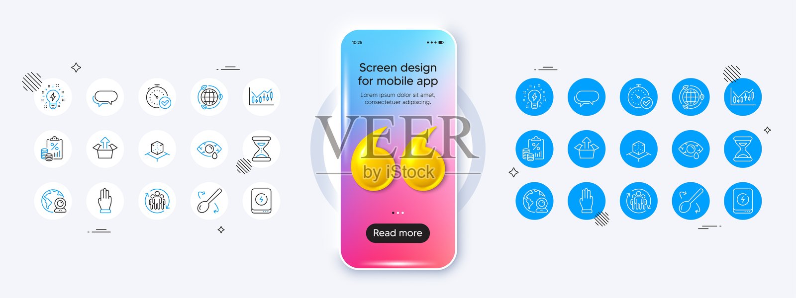 信使、结膜炎眼睛和增强现实线条图标。用于网页应用程序,打印矢量图。插画图片素材