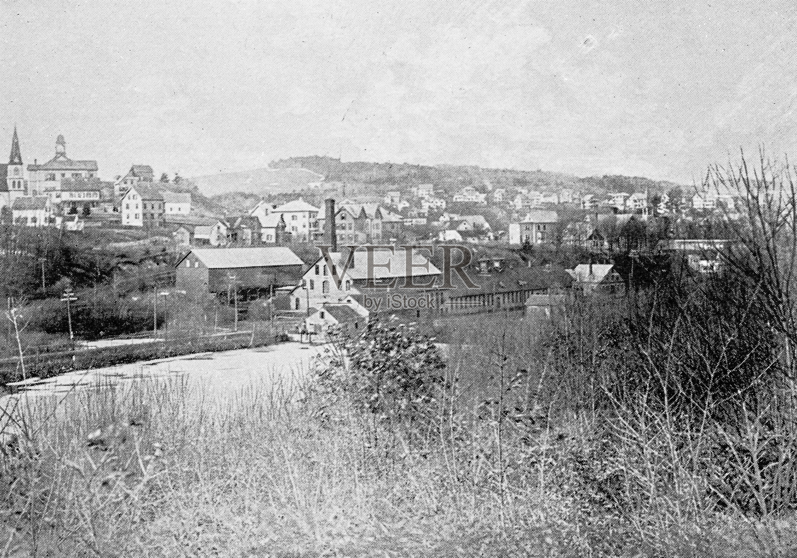 马萨诸塞州伍斯特及周边的古董图像:西菲奇堡插画图片素材