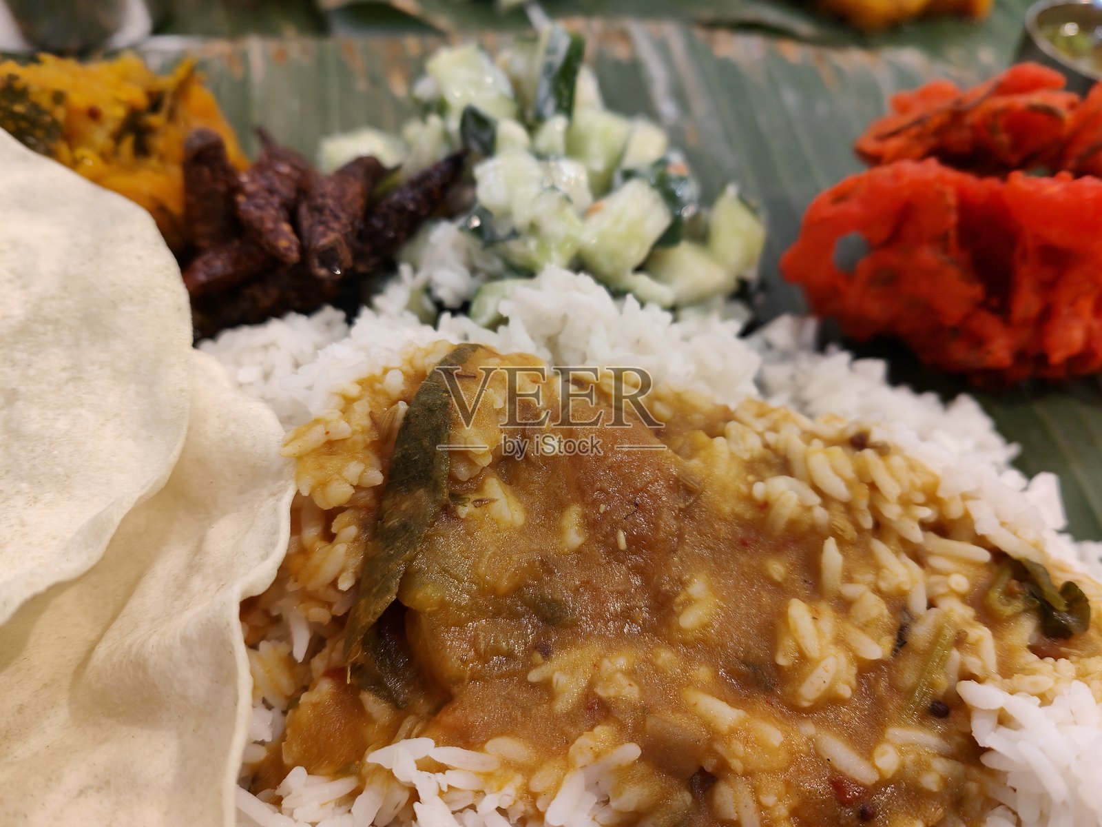 香蕉叶米饭午餐照片摄影图片