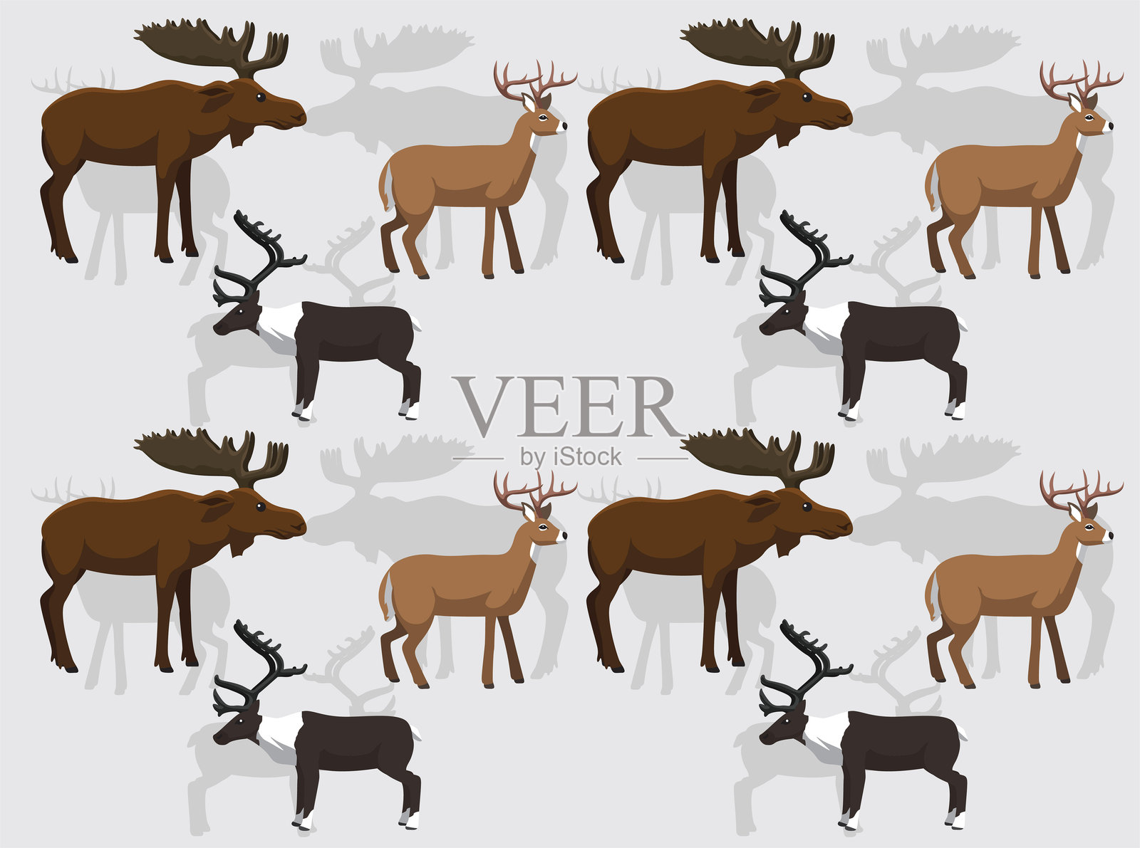 可爱的小鹿、驼鹿和驯鹿卡通无缝壁纸背景插画图片素材