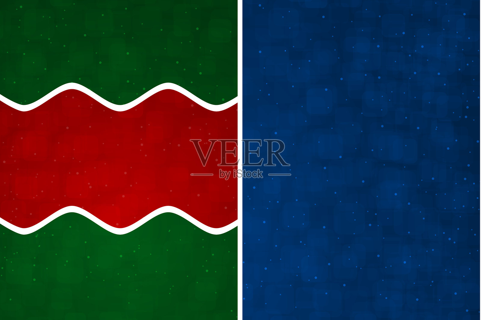 横向矢量插图,展示了午夜海军蓝、深绿色和红色或栗色的分隔背景,具有曲线锯齿状波浪分隔线,适用于圣诞庆祝的壁纸或背景。插画图片素材