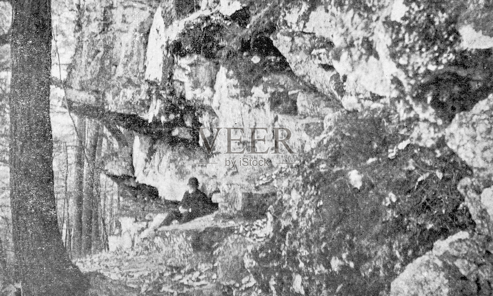 马萨诸塞州伍斯特及周边的古董图像:巴雷中心瀑布,洞穴插画图片素材