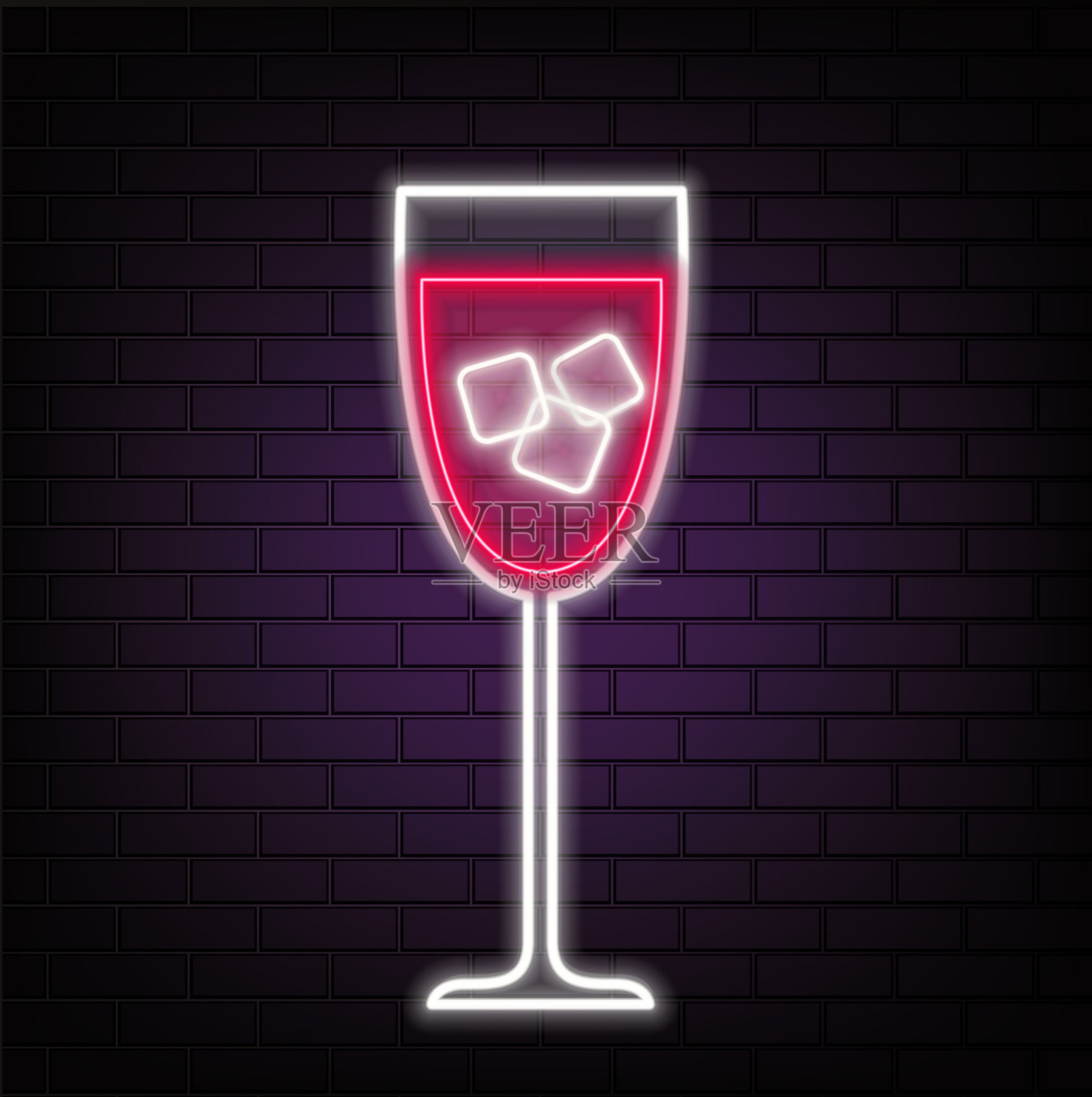 鸡尾酒霓虹标志套件。矢量插图。用于横幅、广告牌、促销或广告的霓虹灯标志。与餐饮业主题相关的元素。插画图片素材