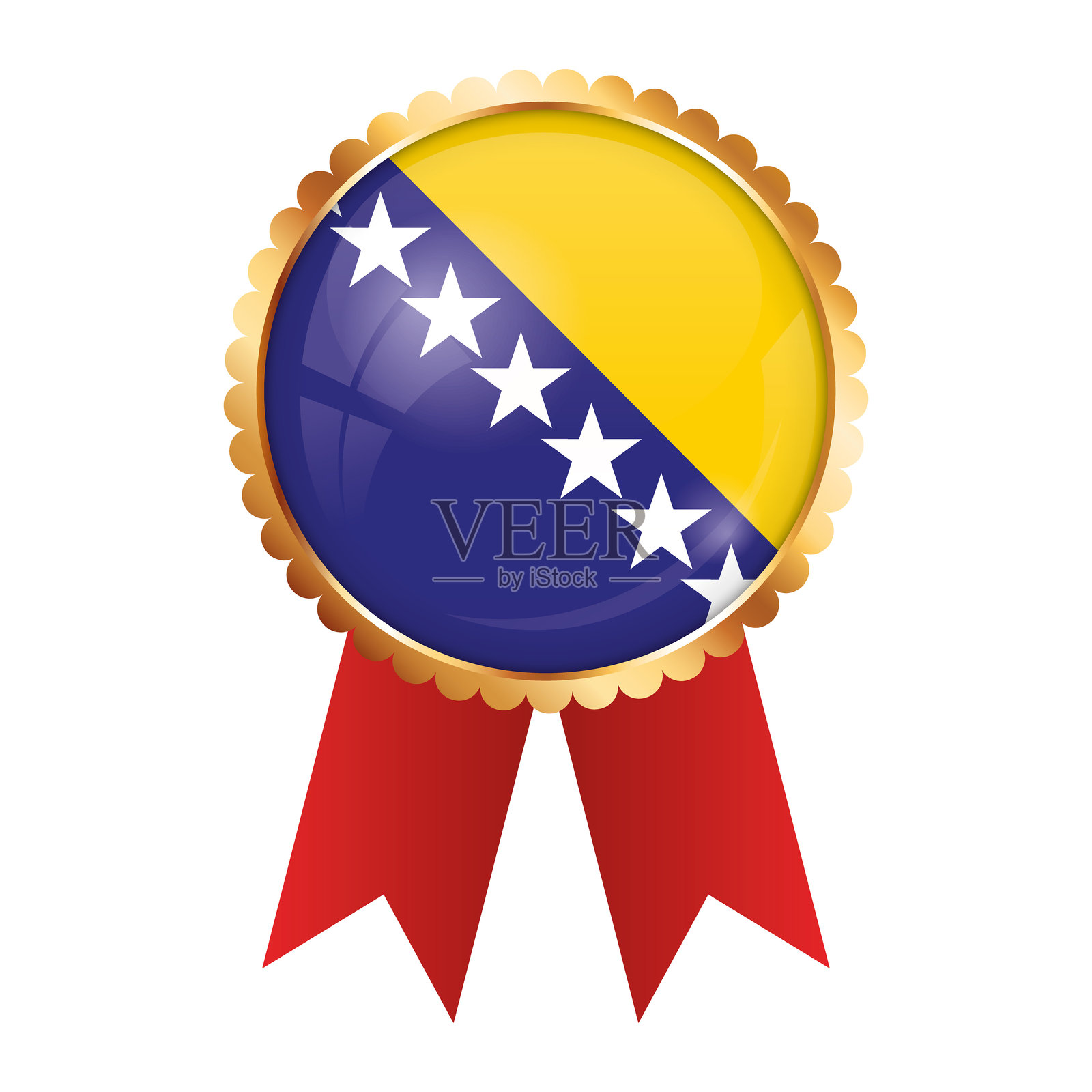 带有波斯尼亚和黑塞哥维那国旗的金奖丝带横幅插画图片素材