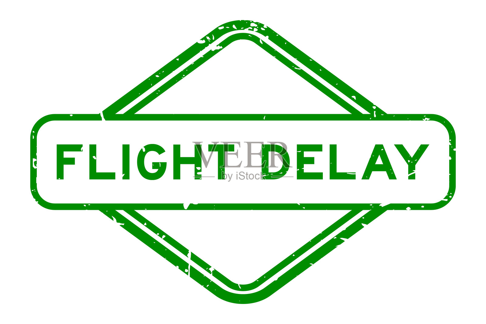 绿色磨砂风格的航班延误字样橡胶印章,背景为白色插画图片素材