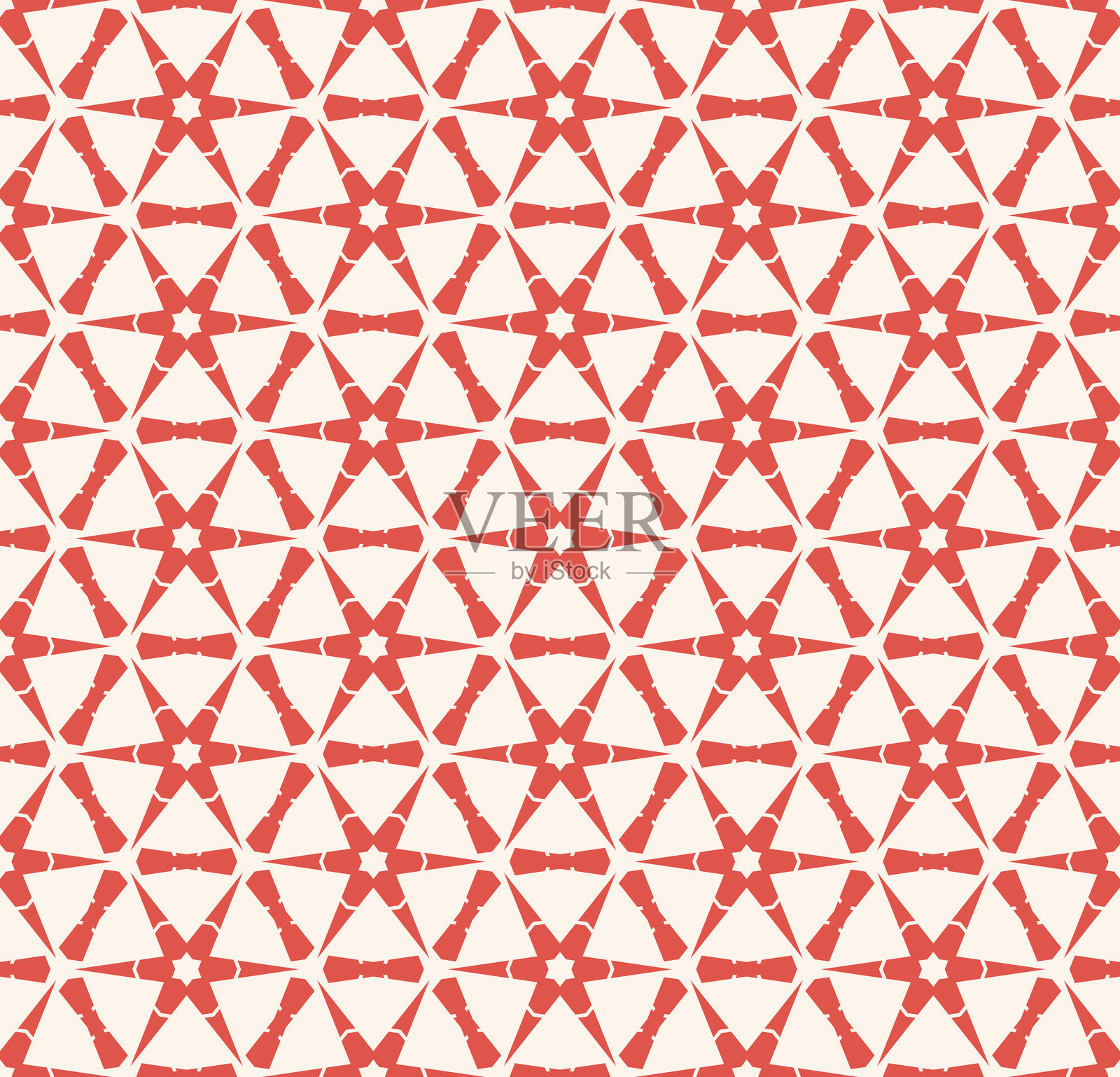 红白色抽象几何无缝图案,带有网格、网状和花朵元素插画图片素材