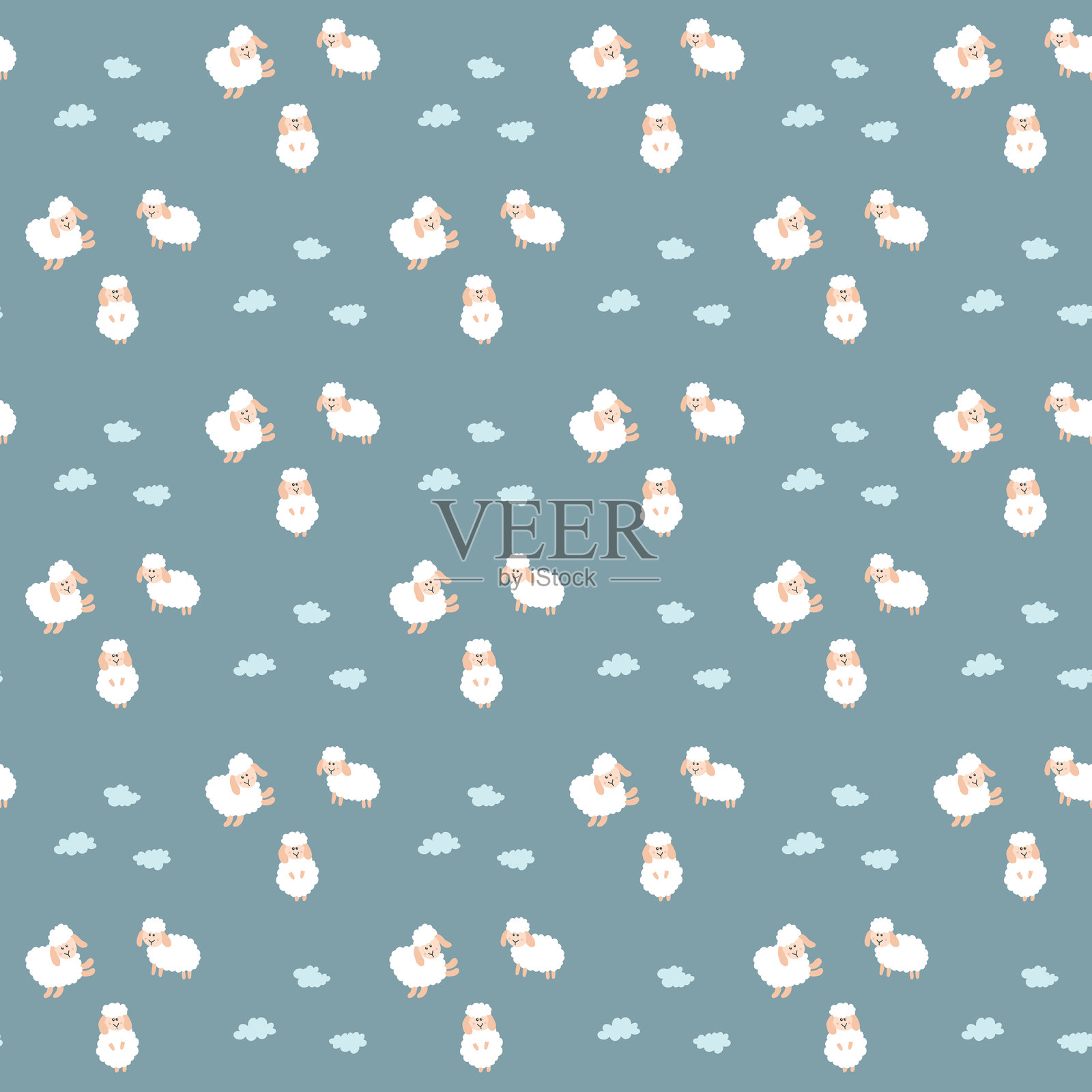 可爱羊群无缝图案,卡通背景矢量插图插画图片素材