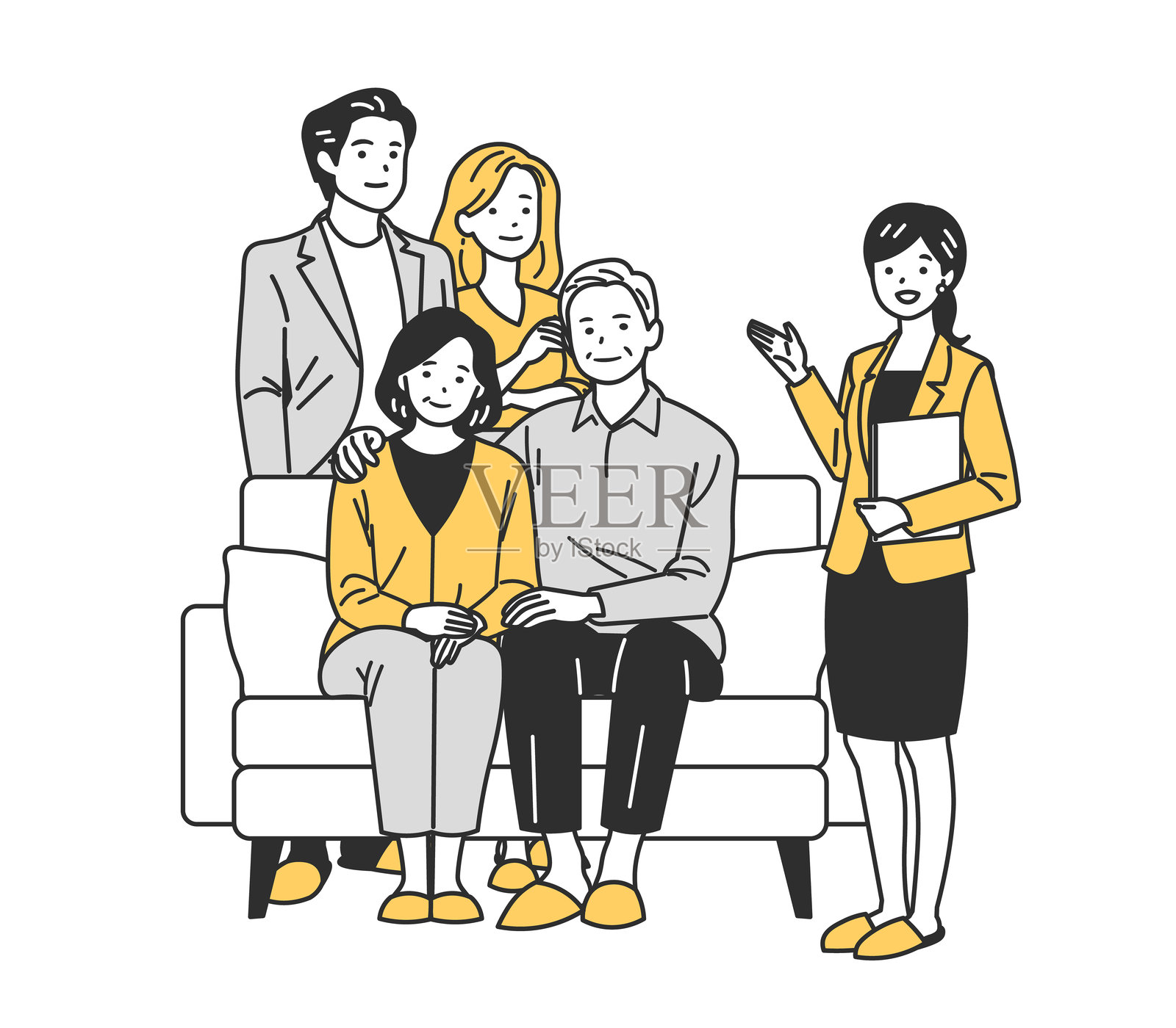 一位女性提供有关房间和保险的信息的插图插画图片素材