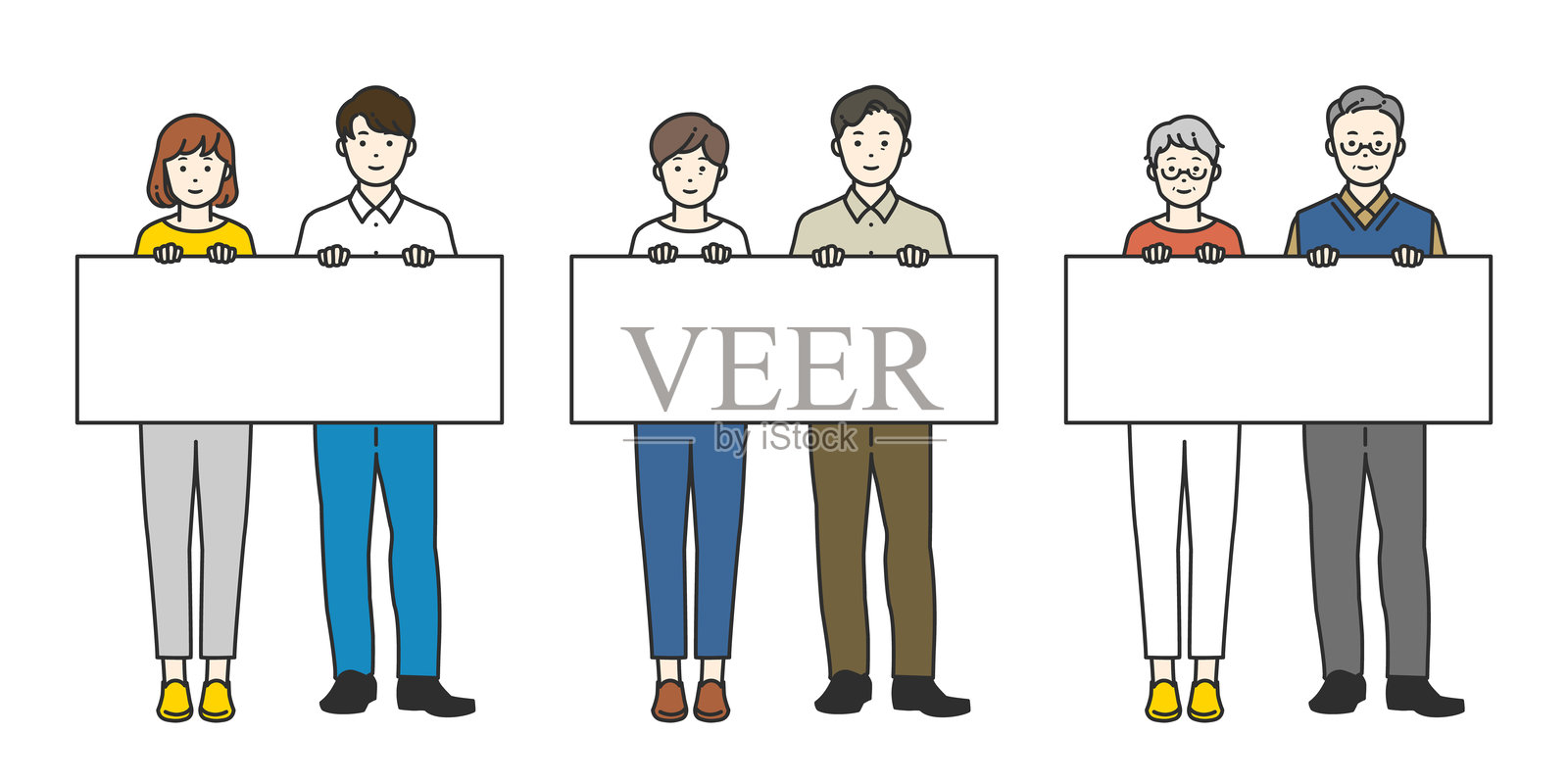 各代情侣以简单风格手持面板插画图片素材