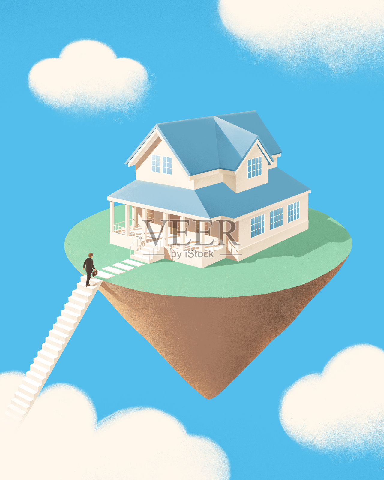 云中的房子插画图片素材