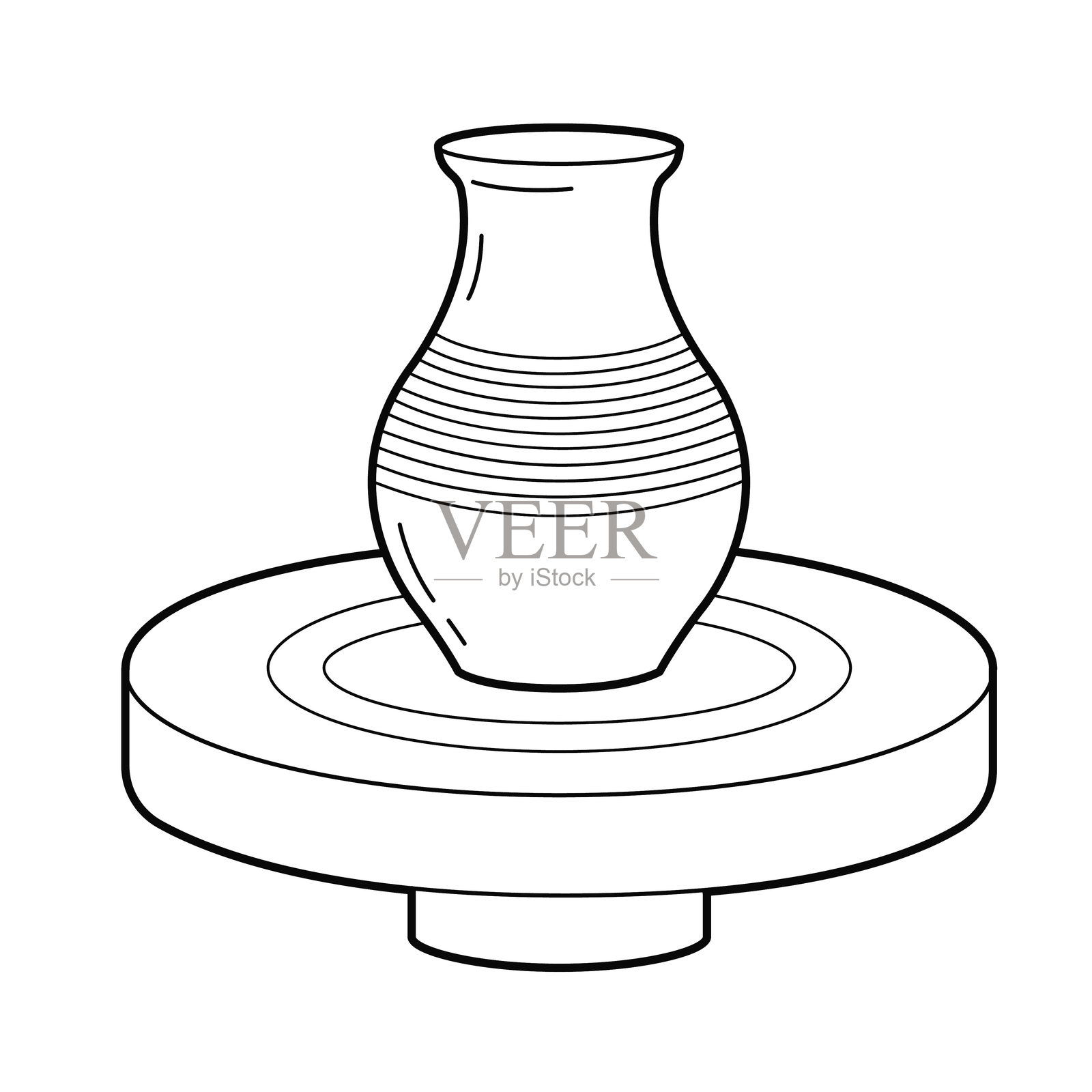 陶艺轮和水壶。轮廓插图,独立于白色背景。插画图片素材