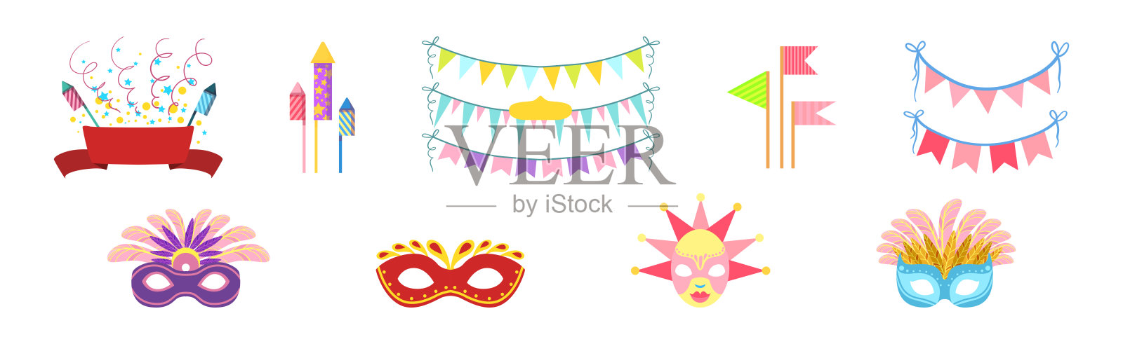 节日庆祝物品和象征的矢量图集插画图片素材