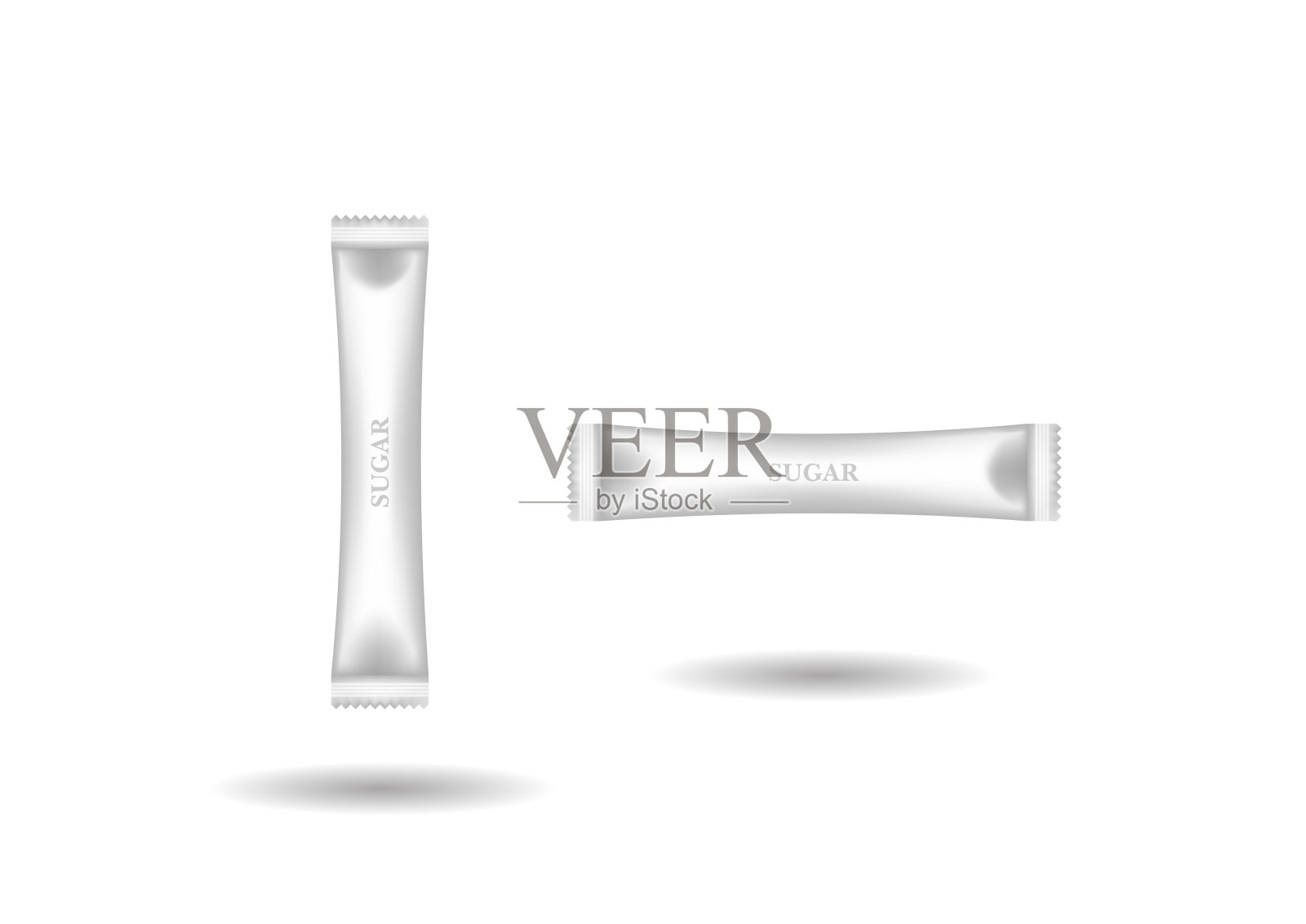 逼真的纸质糖棒用于咖啡,矢量平面设计,背景为白色。插画图片素材