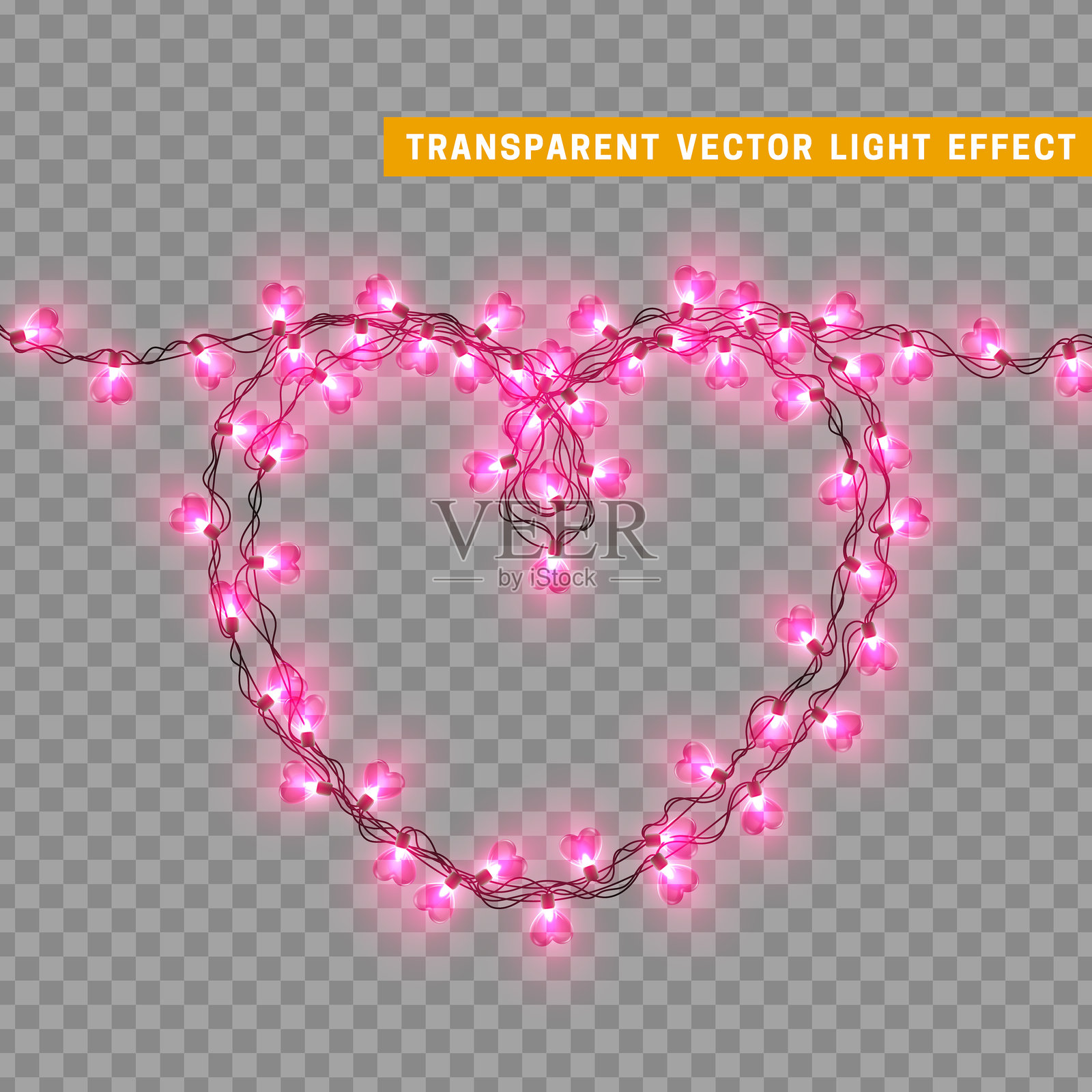 心形的圣诞浪漫装饰灯串。新年装饰。逼真的圣诞节假日装饰。矢量插图插画图片素材