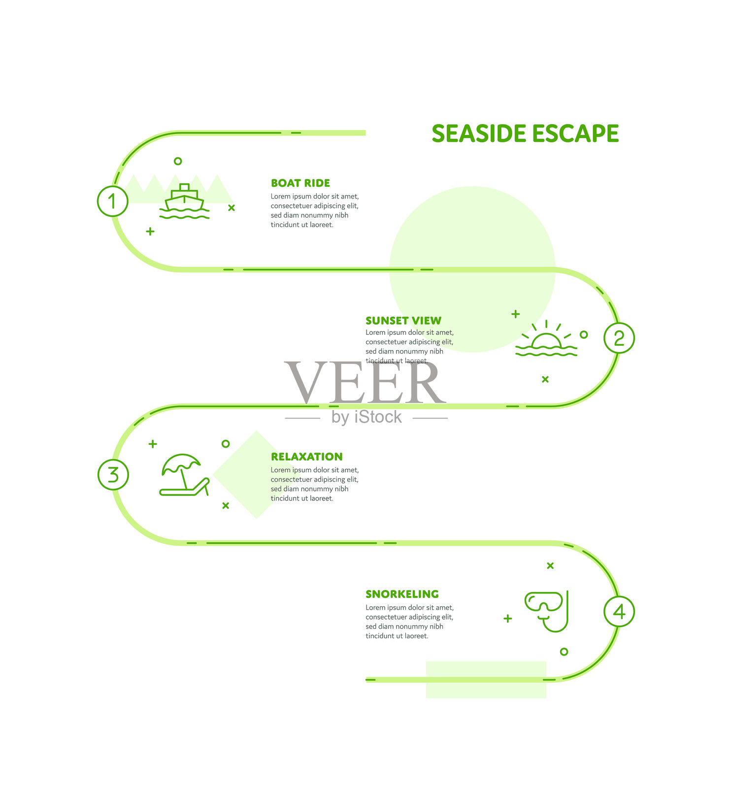 海滨逃逸概念信息图设计,带可编辑的线条图标插画图片素材