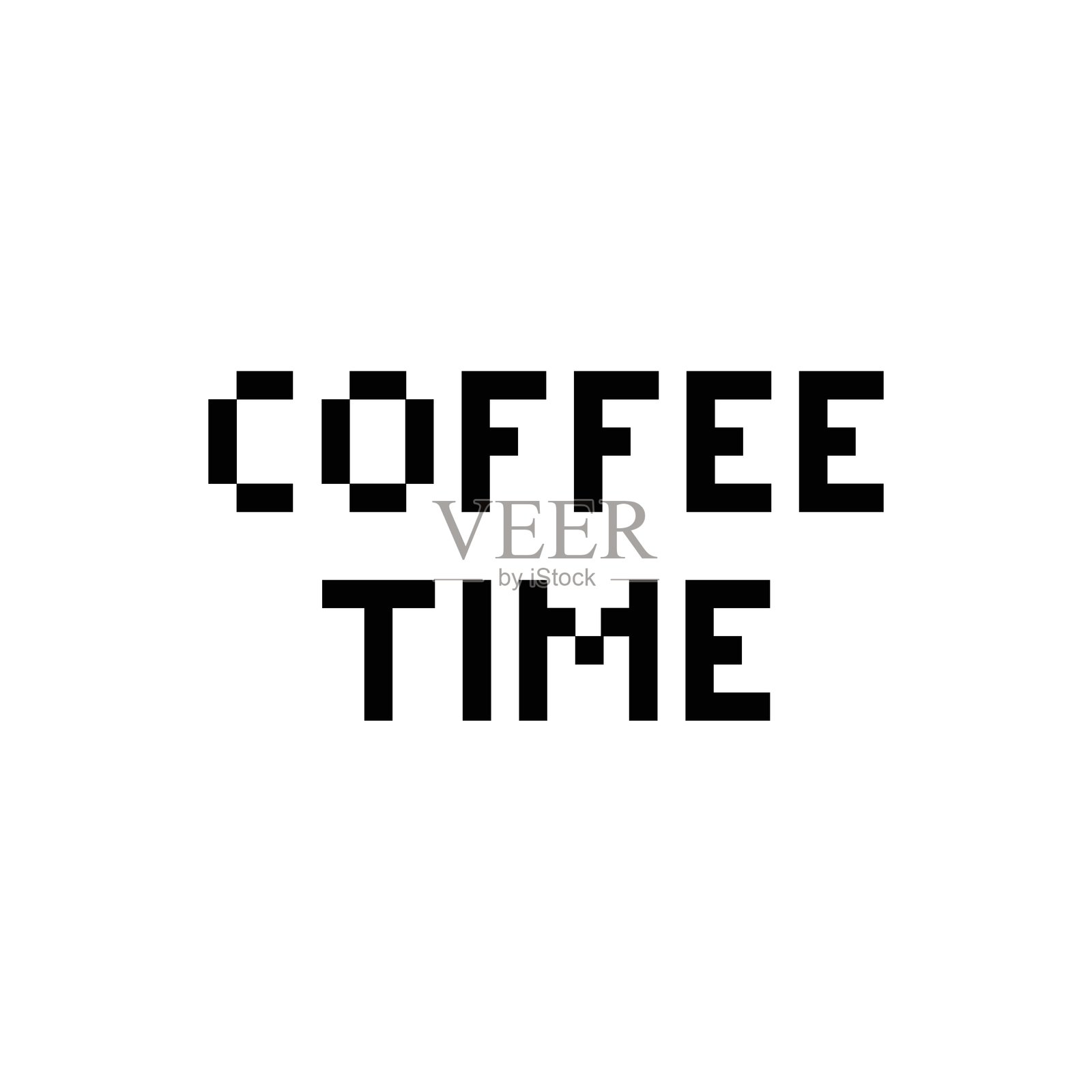 像素咖啡时间标志,休息时间图标矢量。咖啡时间标志插画图片素材