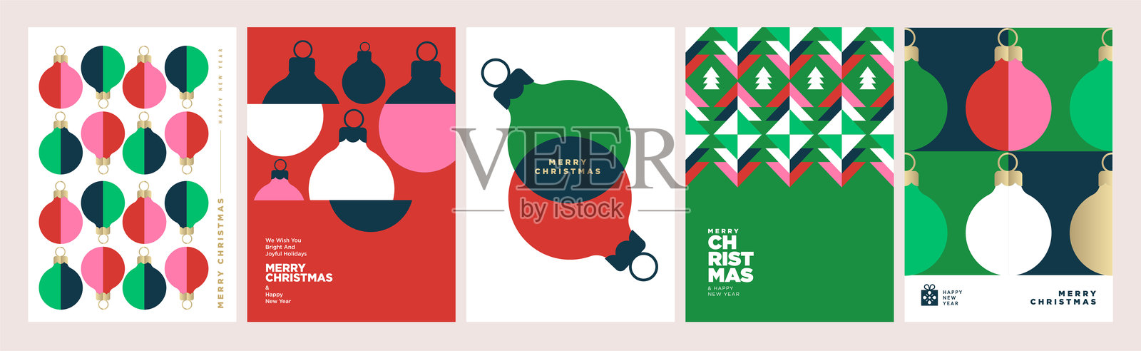 圣诞节和新年贺卡套装插画图片素材