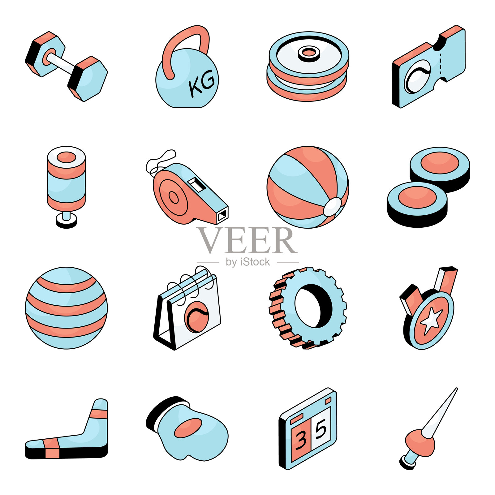 一套平面运动工具图标插画图片素材