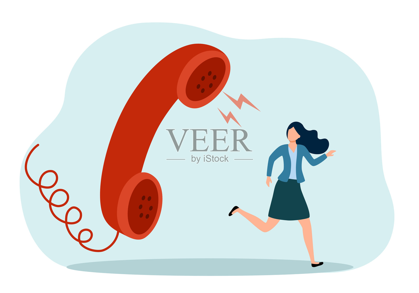 客户投诉,因服务问题而感到不满,客户愤怒的反馈概念,客服人员因客户的愤怒投诉而逃避接听电话。插画图片素材