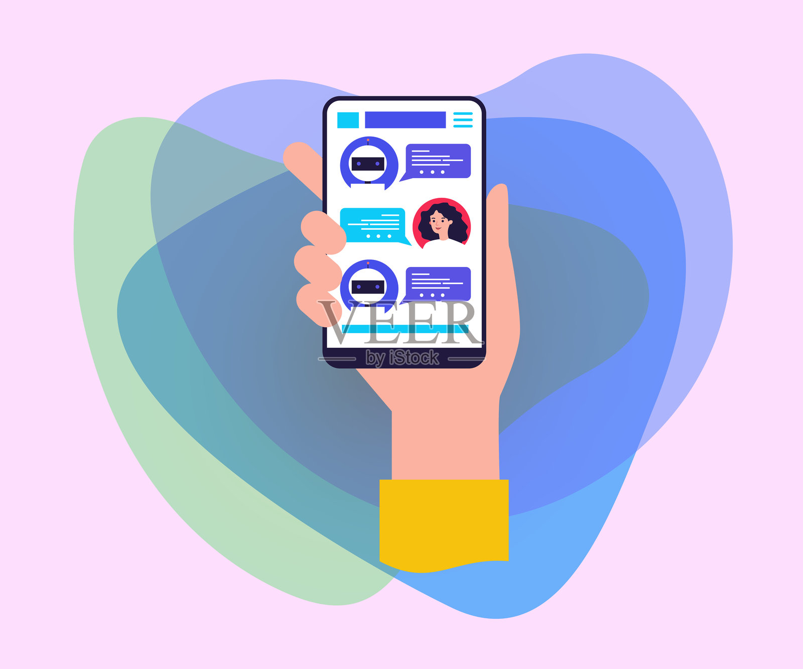 手握智能手机,显示短信内容插画图片素材