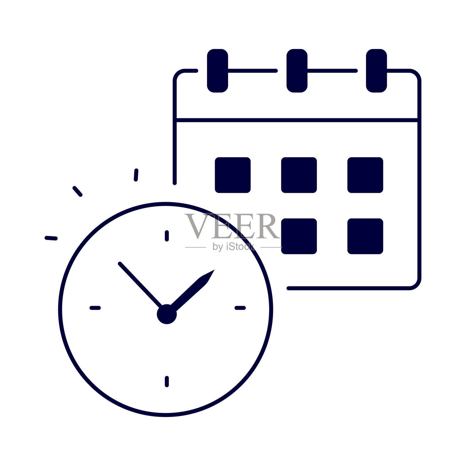 时间管理图标 - 带日历的时钟,代表日程安排、生产力和高效规划插画图片素材