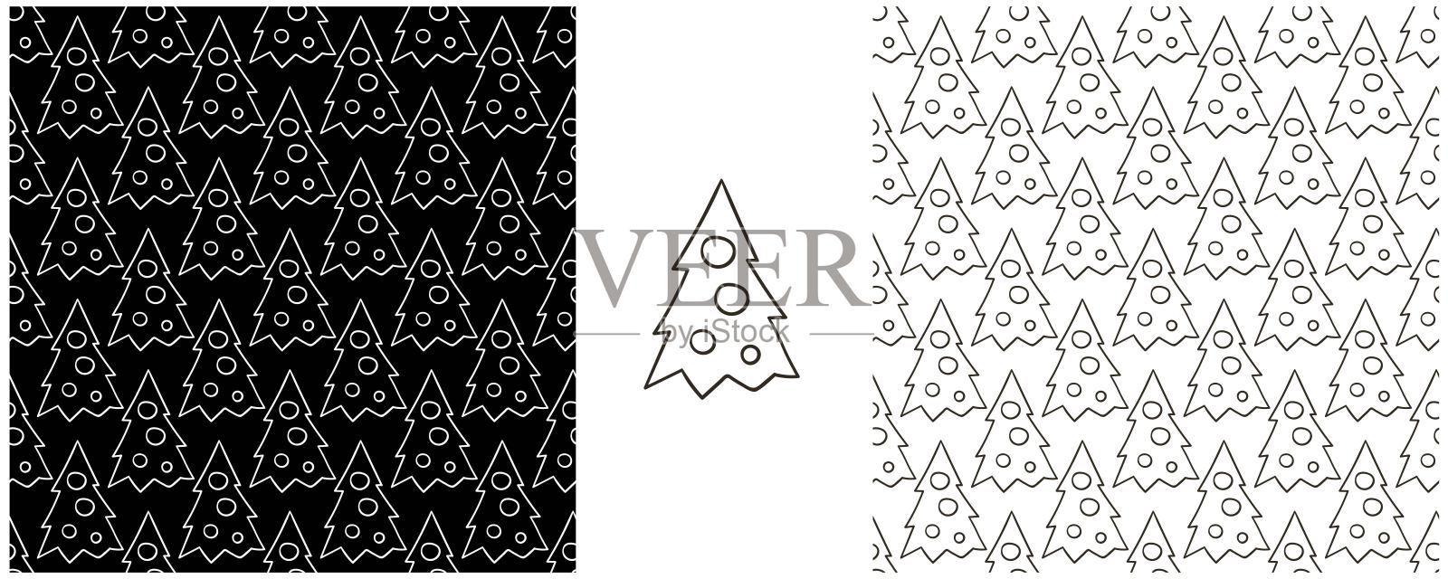 新年。手绘风格的单色图案插画图片素材