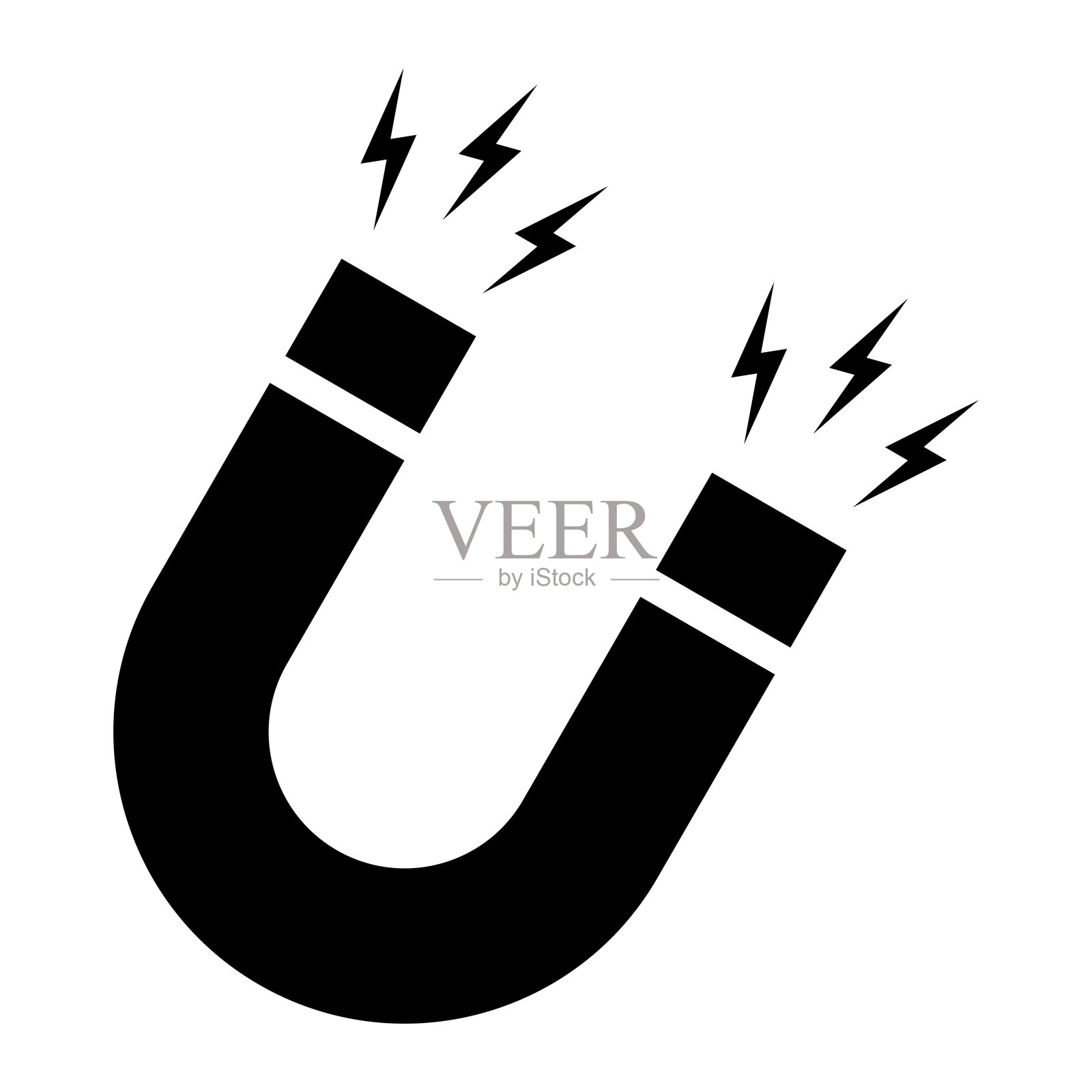 磁铁矢量图标。吸引符号。马蹄形磁铁标志。黑色轮廓。插图在白色背景上独立。插画图片素材