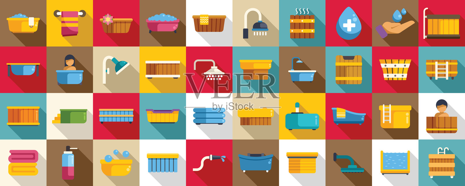 水疗图标集平面矢量。女性放松。插画图片素材