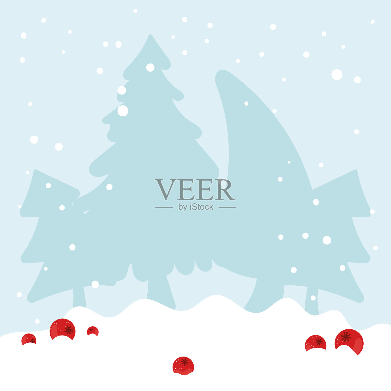 雪-covered森林与圣诞树的阴影,矢量图插画图片素材