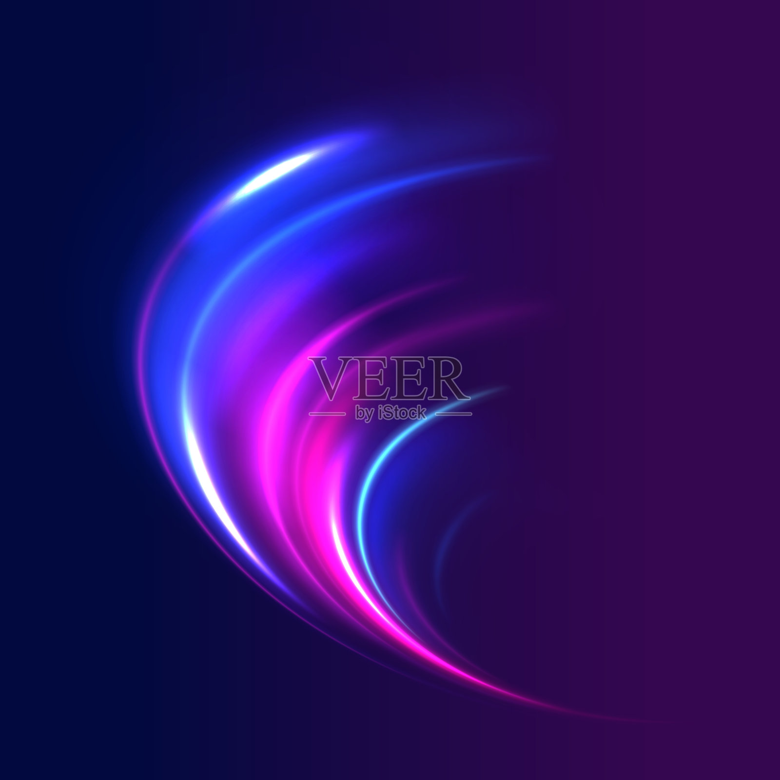 抽象的快速移动发光霓虹粒子形成的蓝色光曲线插画图片素材