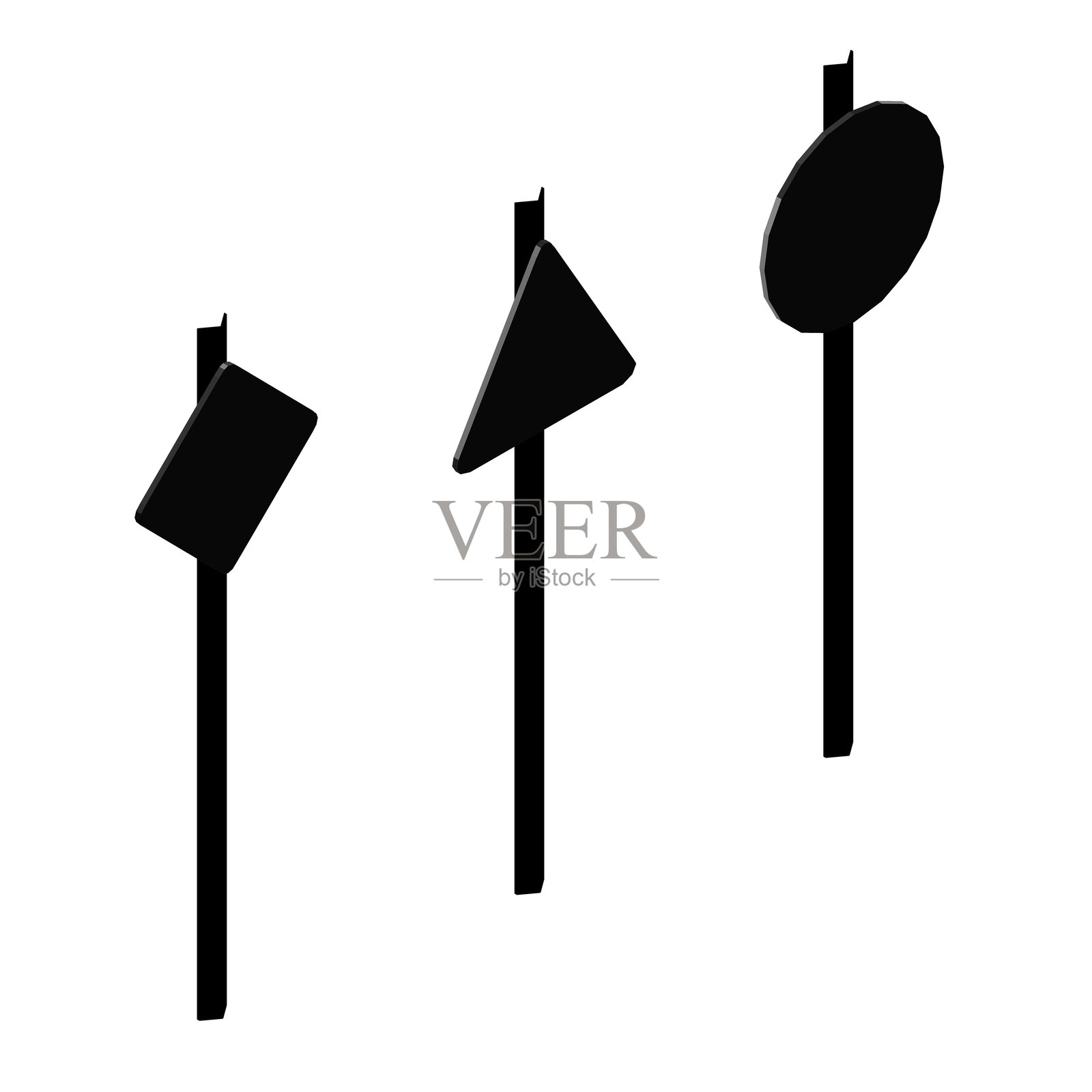 轮廓空白的道路标志。白色背景上的警告标志符号。矢量插图。道路标志和交通标志的集合,包括停车、最高速度、学校过街、危险、左转弯。插画图片素材