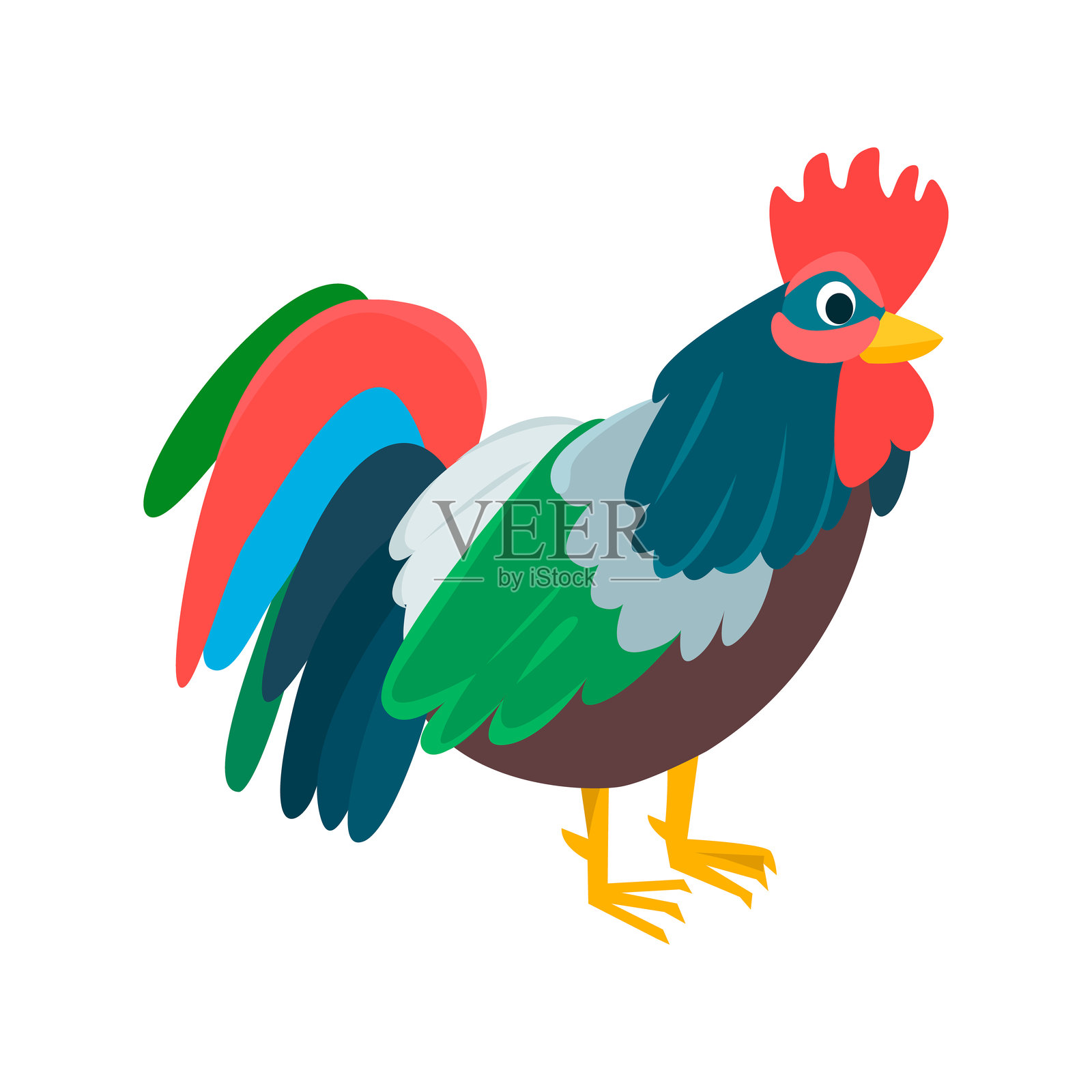 色彩斑斓的公鸡骄傲地站立:农场生活的象征插画图片素材