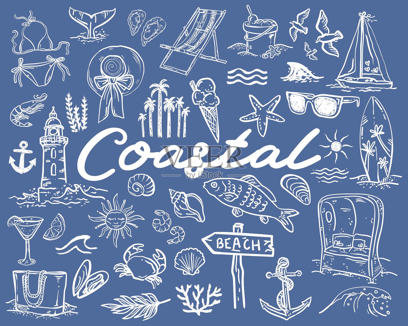 奇幻的海岸手绘矢量插图 - 收藏集插画图片素材