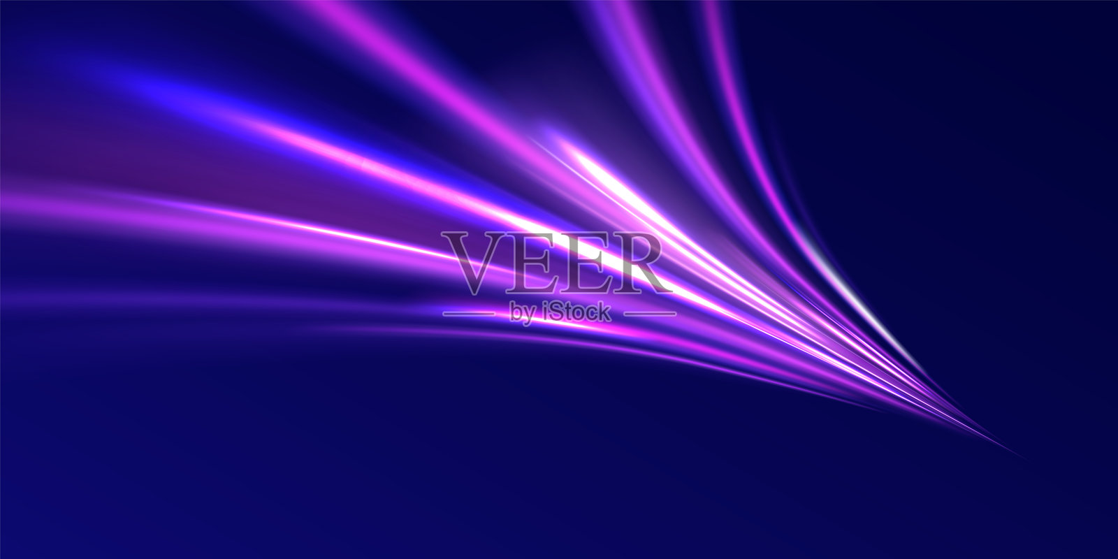 未来科技风格。抽象背景与速度线。霓虹色光线的矢量抽象背景。蓝色光背景下的道路光线营造出运动感。插画图片素材