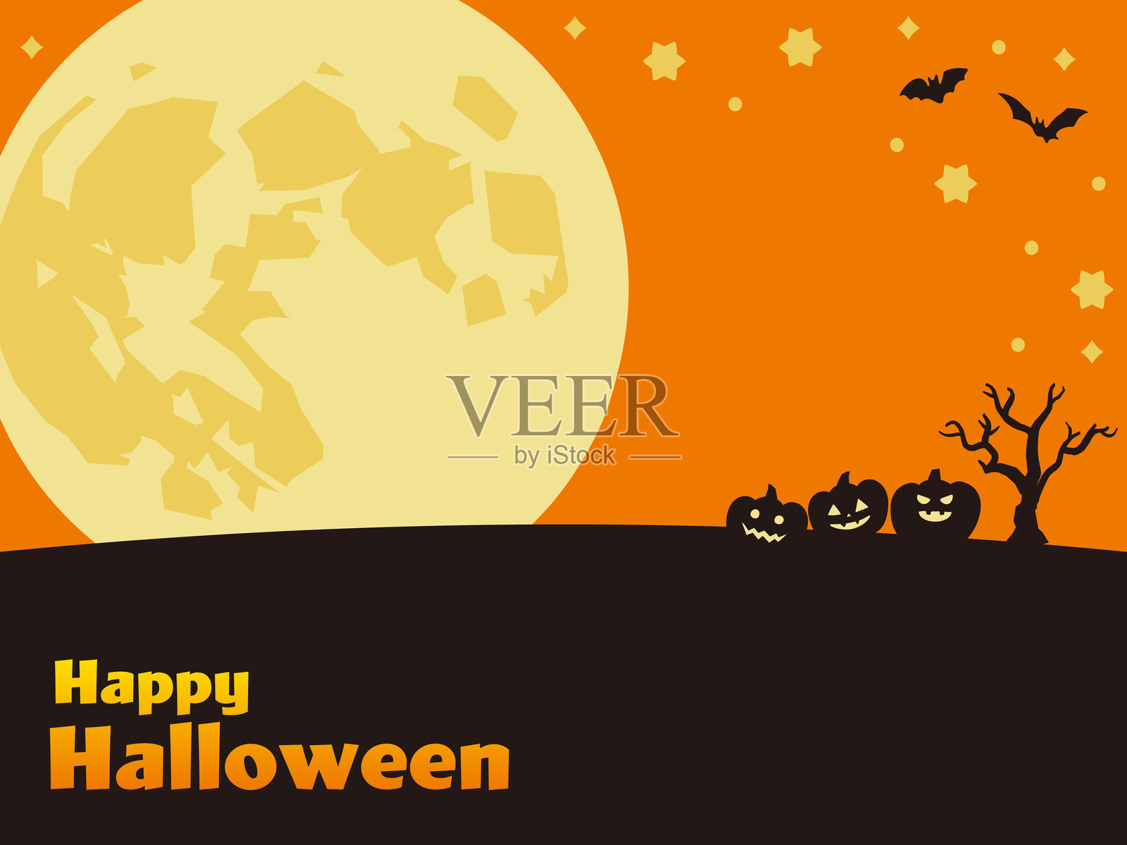 万圣节横幅背景,满月与剪影插图插画图片素材
