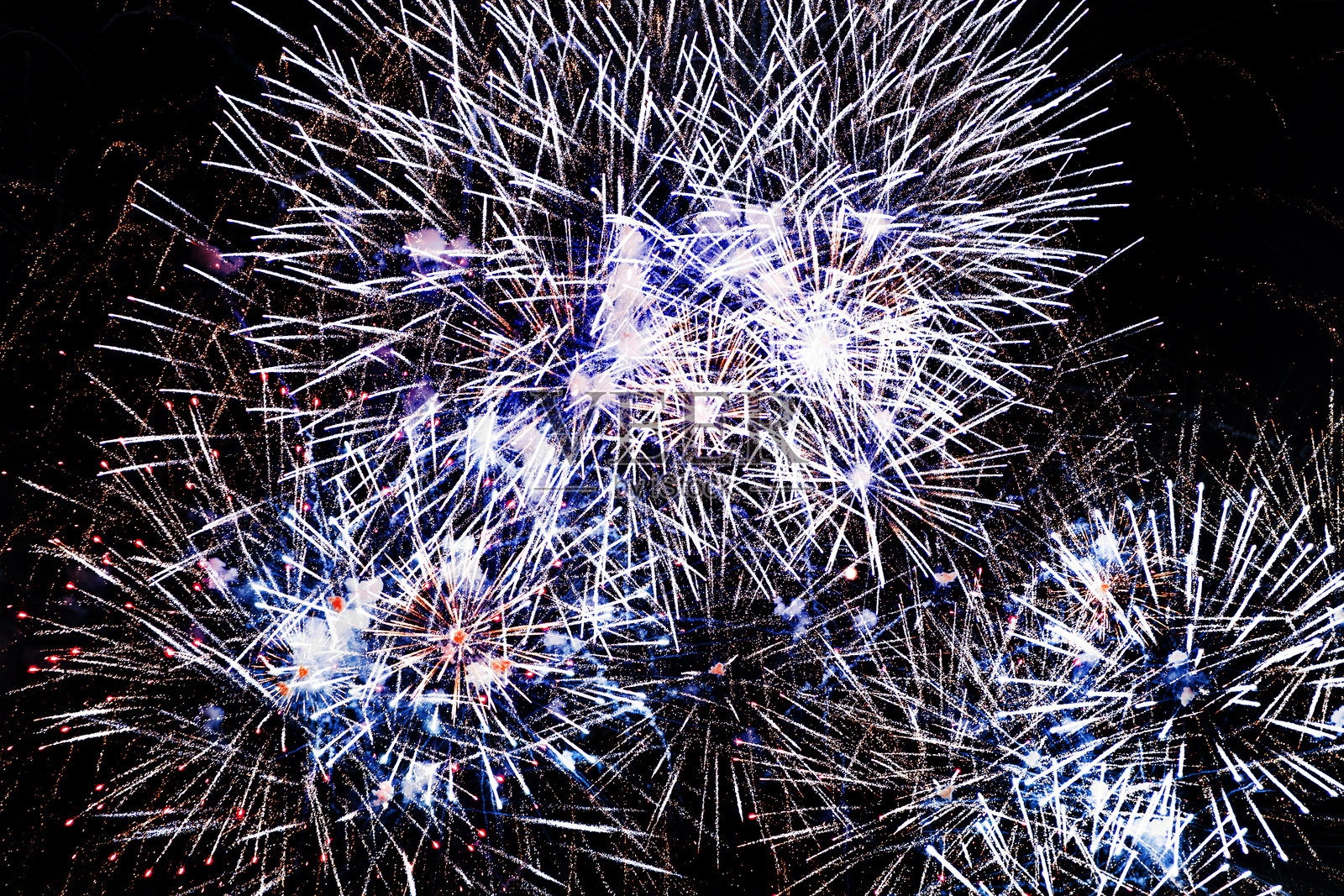 节日中黑暗天空背景下的烟花。照片摄影图片