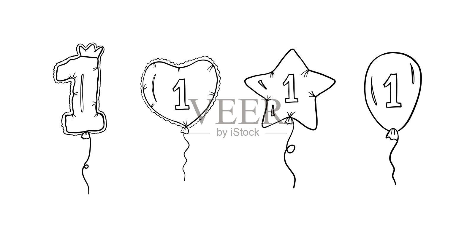 不同形状的数字1气球轮廓风格插画图片素材