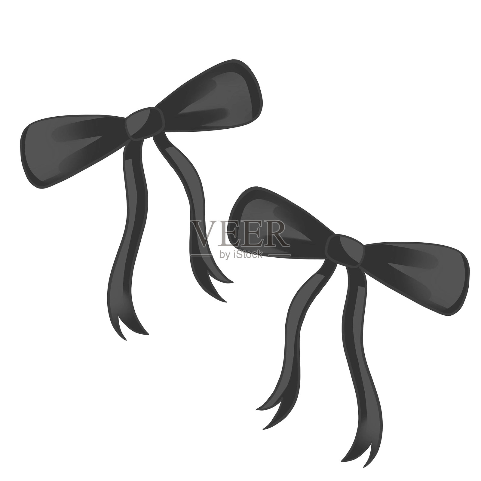黑色丝带蝴蝶结在透明背景上插画图片素材