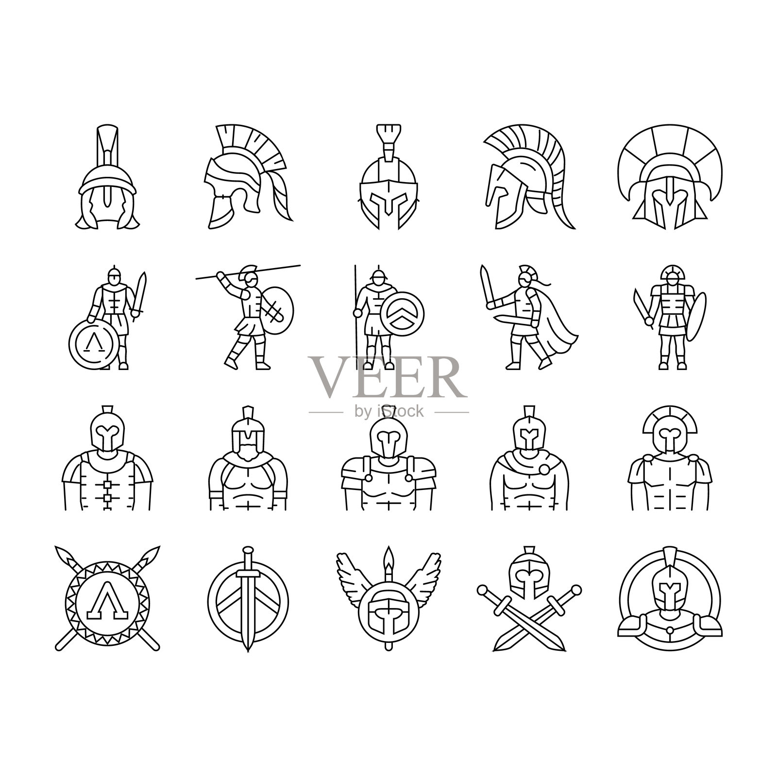 斯巴达战士头盔罗马图标集矢量图插画图片素材