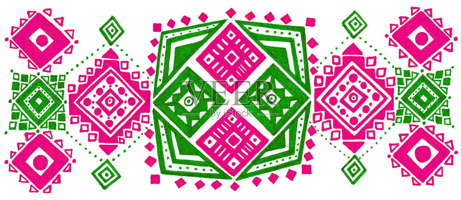 背景充满几何装饰。白色底上有粉色和绿色。圣诞节。插画图片素材