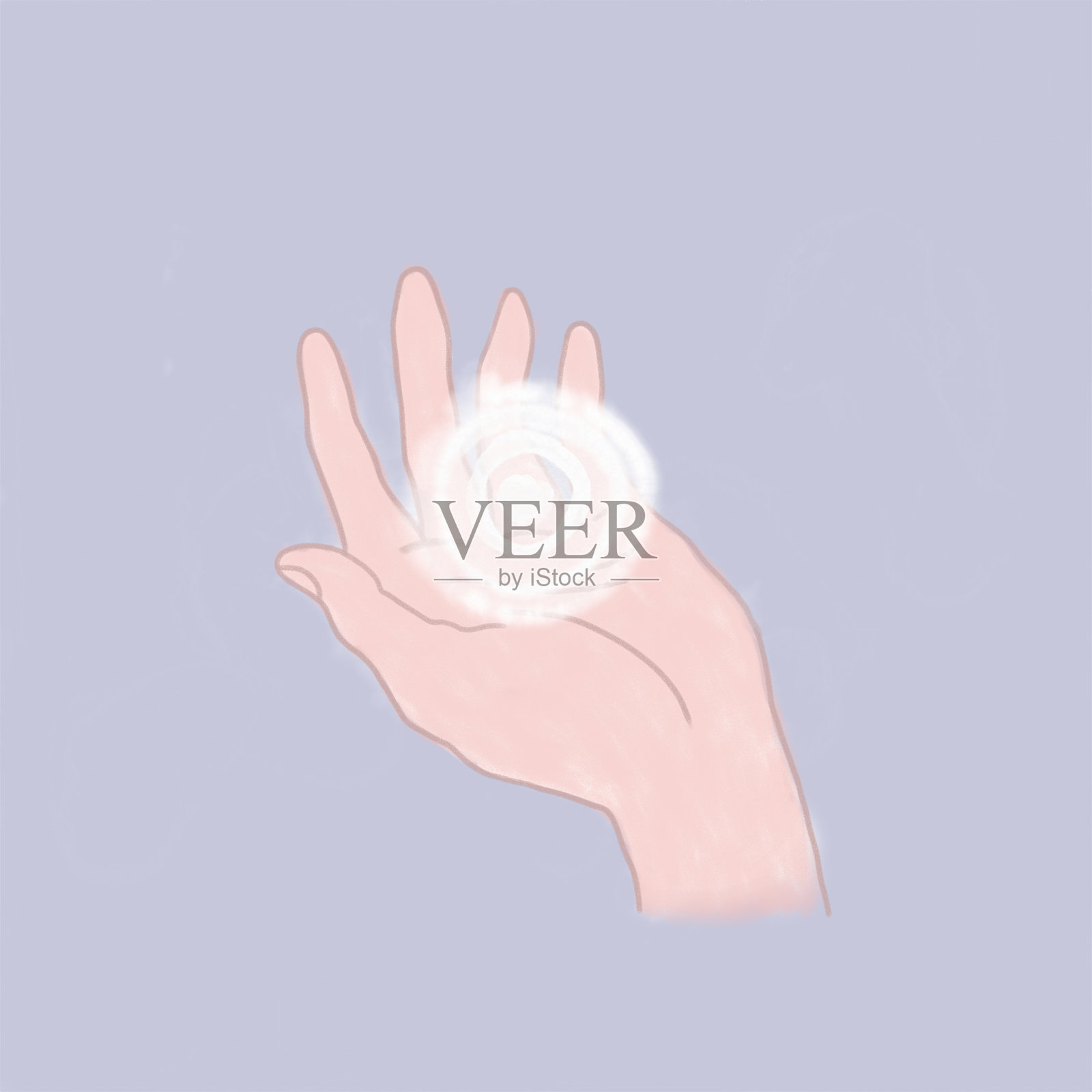 手中握着一个透明的白色能量球,类似于雪球。插画图片素材