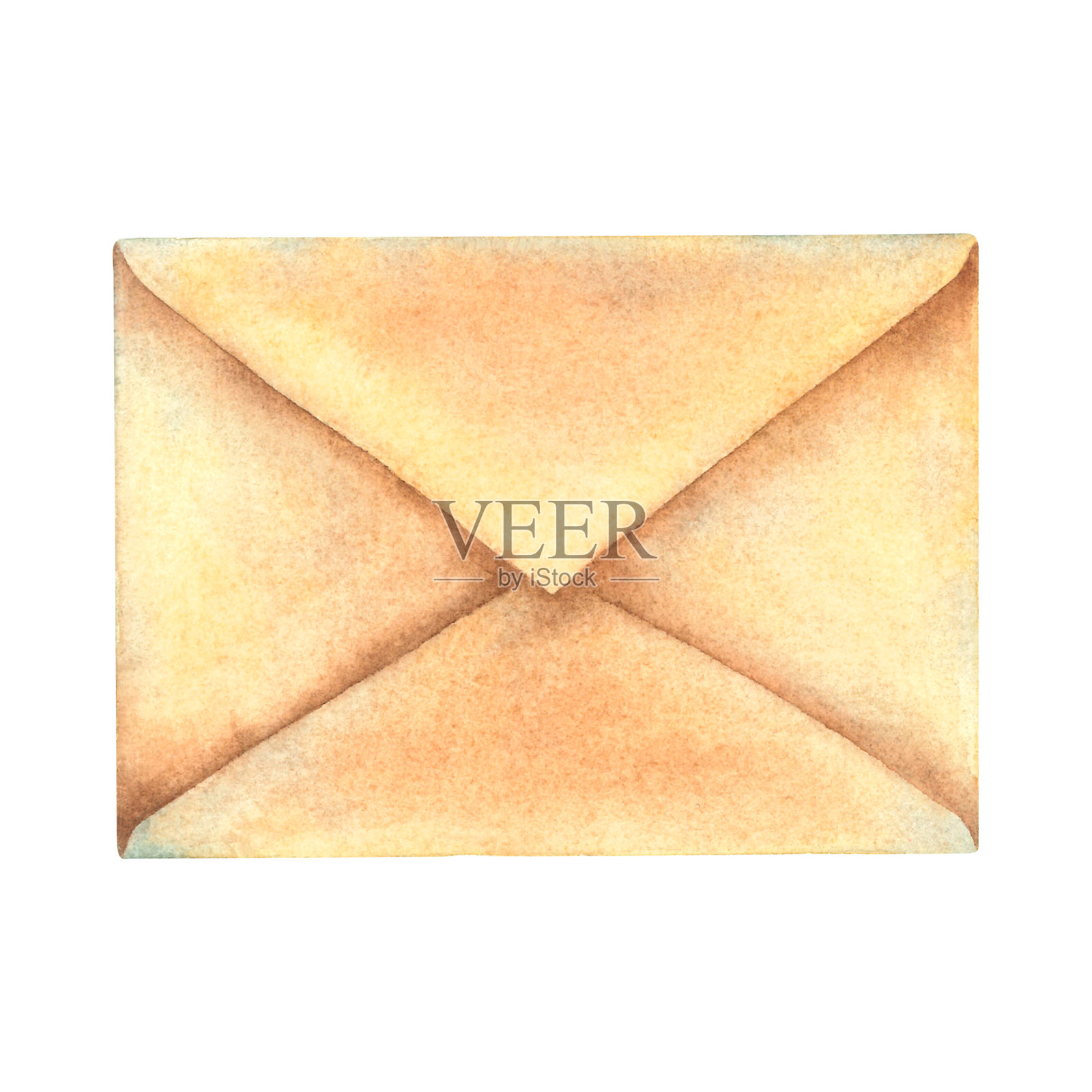 封闭的手工纸信封,适用于信件。手绘水彩插图,描绘了孤立背景上的旧邮政信息。复古信件。用于贺卡和邀请函的复古邮件插图。插画图片素材