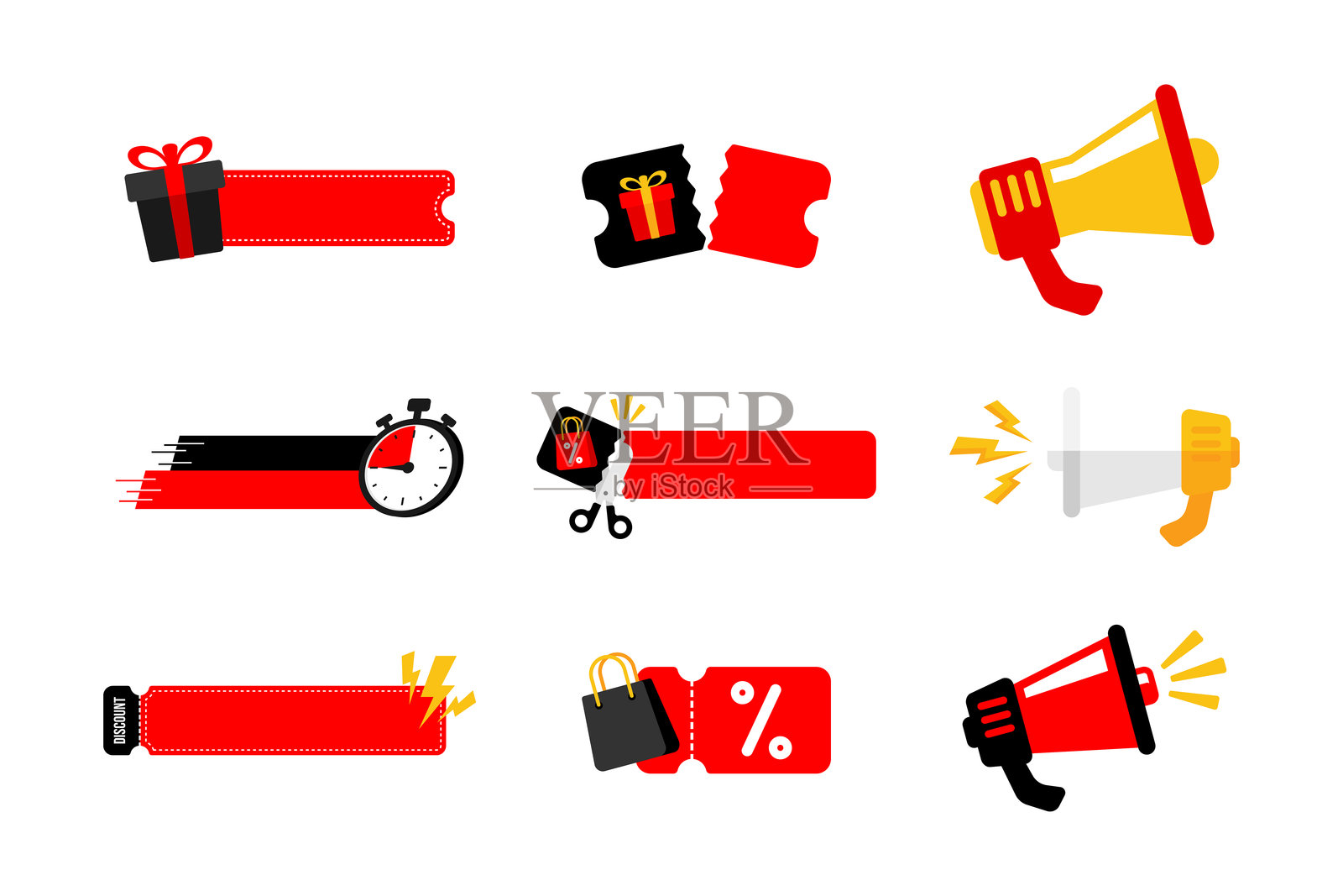 销售与促销图标包。用于市场促销的折扣标签插画图片素材