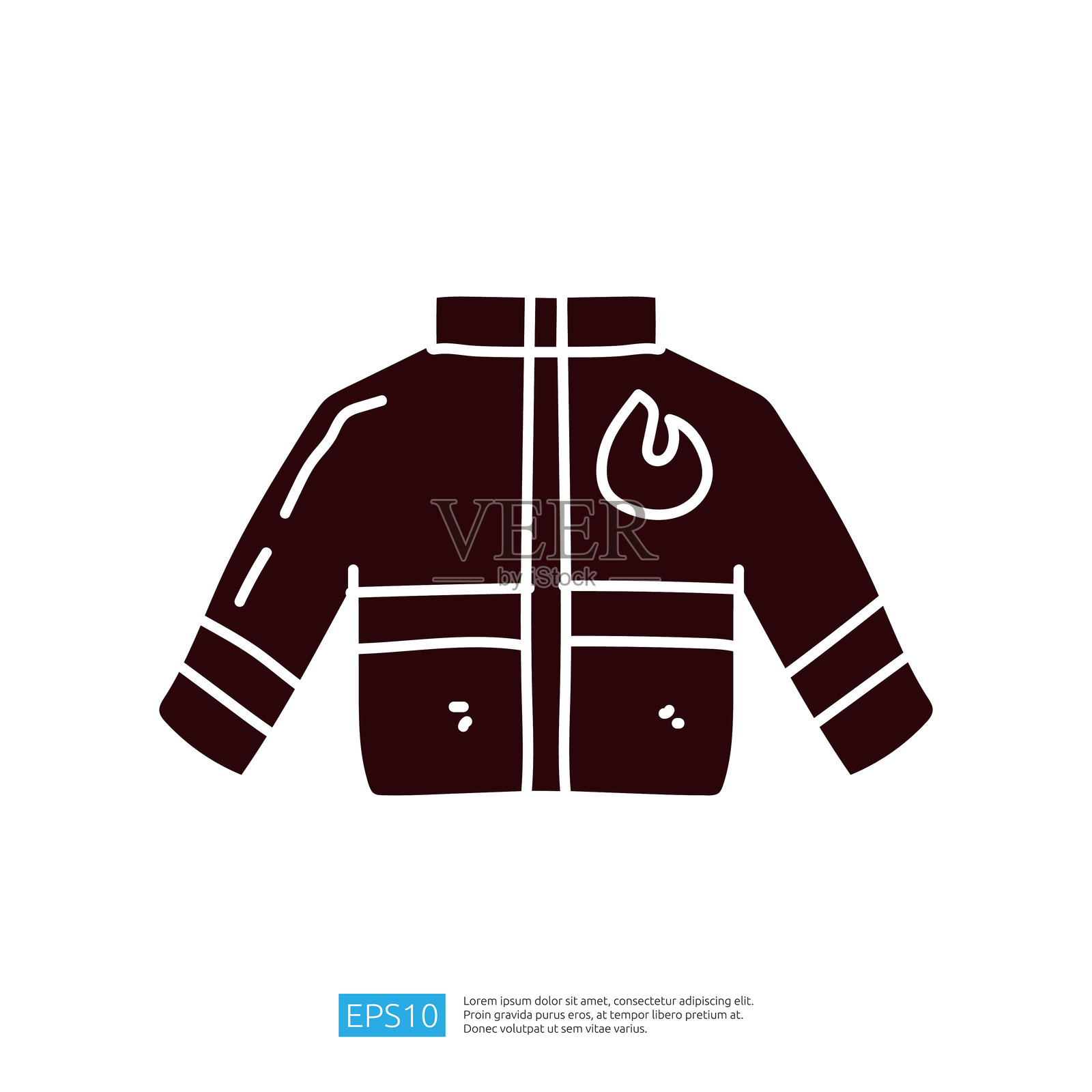 一幅简单的夹克插图,带有火焰图案,象征温暖或可能的防火安全。插画图片素材